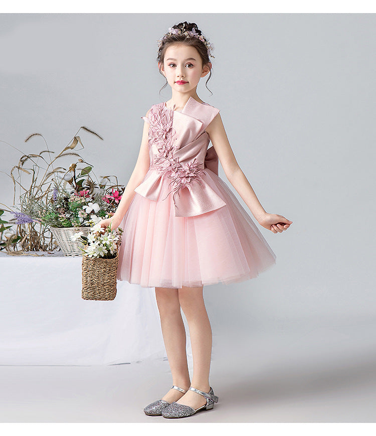 Lovely Pink Sleeveless Tulle Floral Appliques Flower Girl Dresses