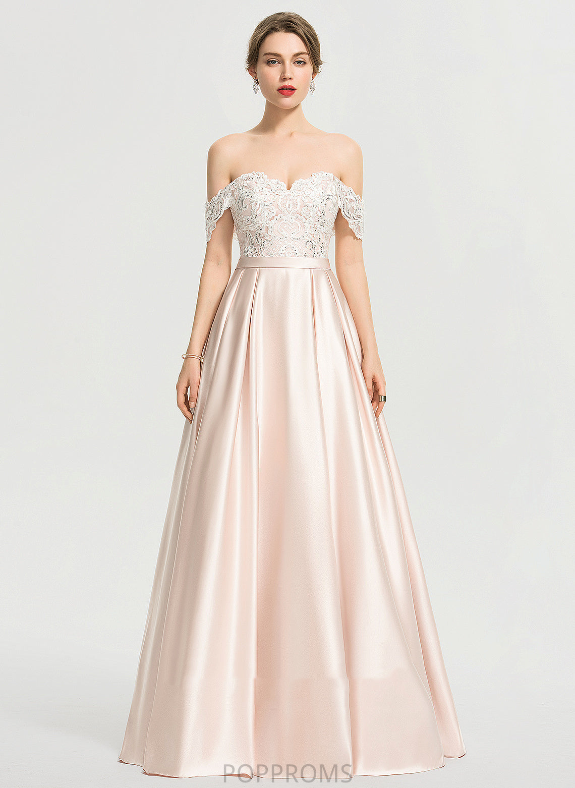 Satin Sequins Wedding Dresses Off-the-Shoulder Lace Floor-Length Wedding With Dress Ball-Gown/Princess Winifred