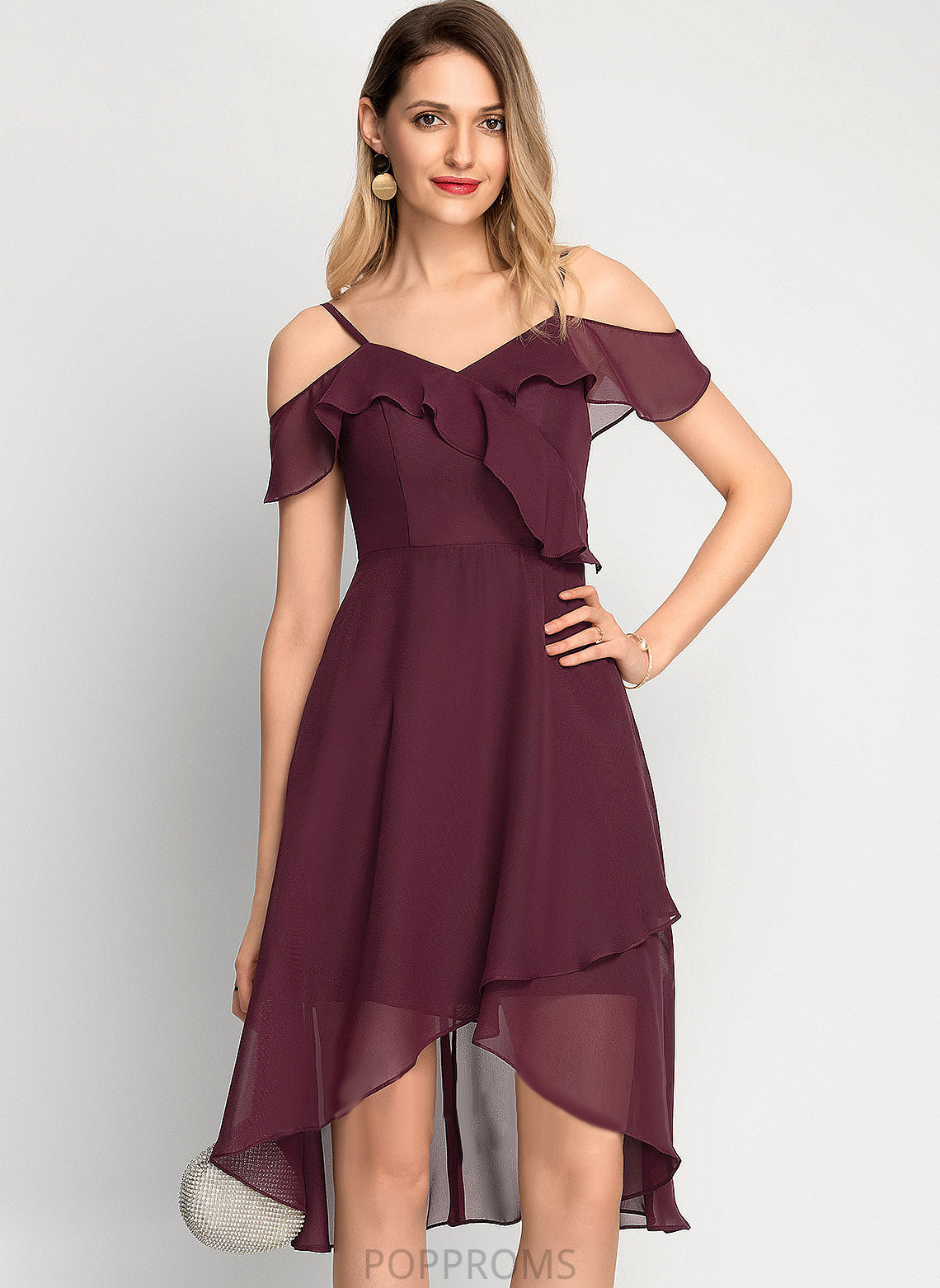 A-Line Asymmetrical Cocktail Off-the-Shoulder Chiffon Cocktail Dresses Dress Zion