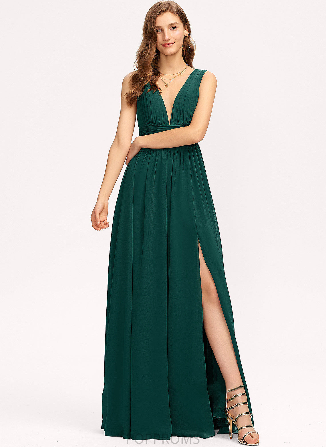 Floor-Length With Front Miracle Chiffon Prom Dresses V-neck Split A-Line