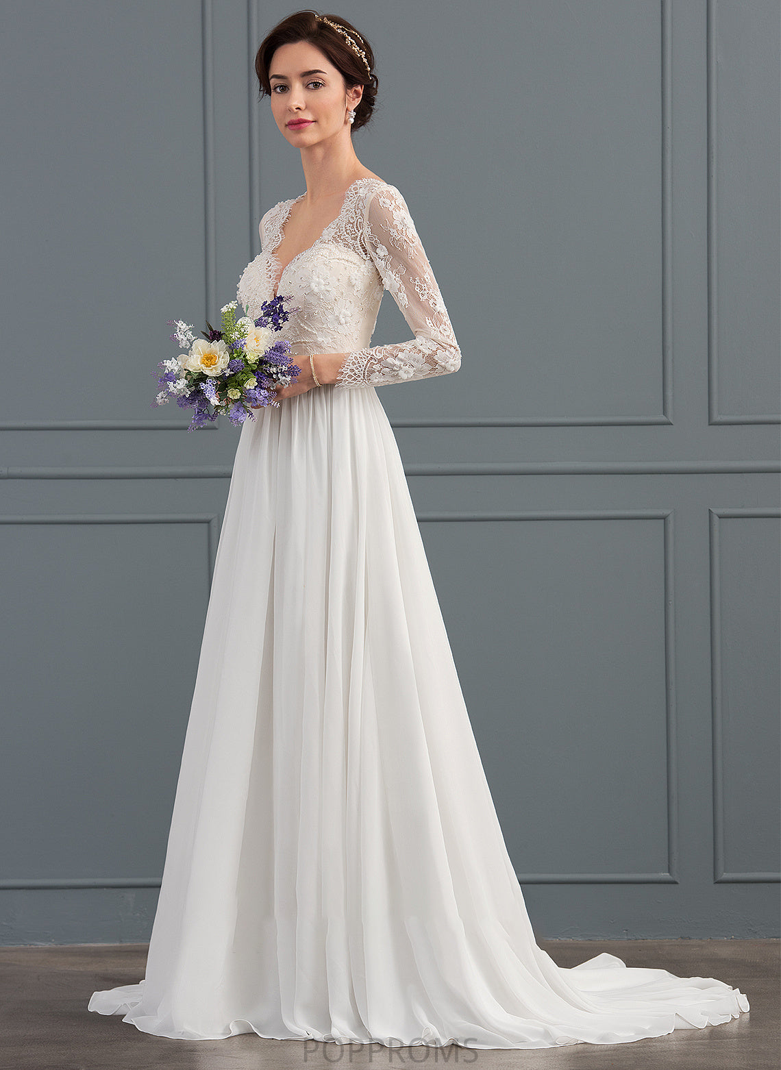 V-neck Dress Sweep Sequins Catherine Wedding Dresses A-Line Train With Chiffon Beading Wedding