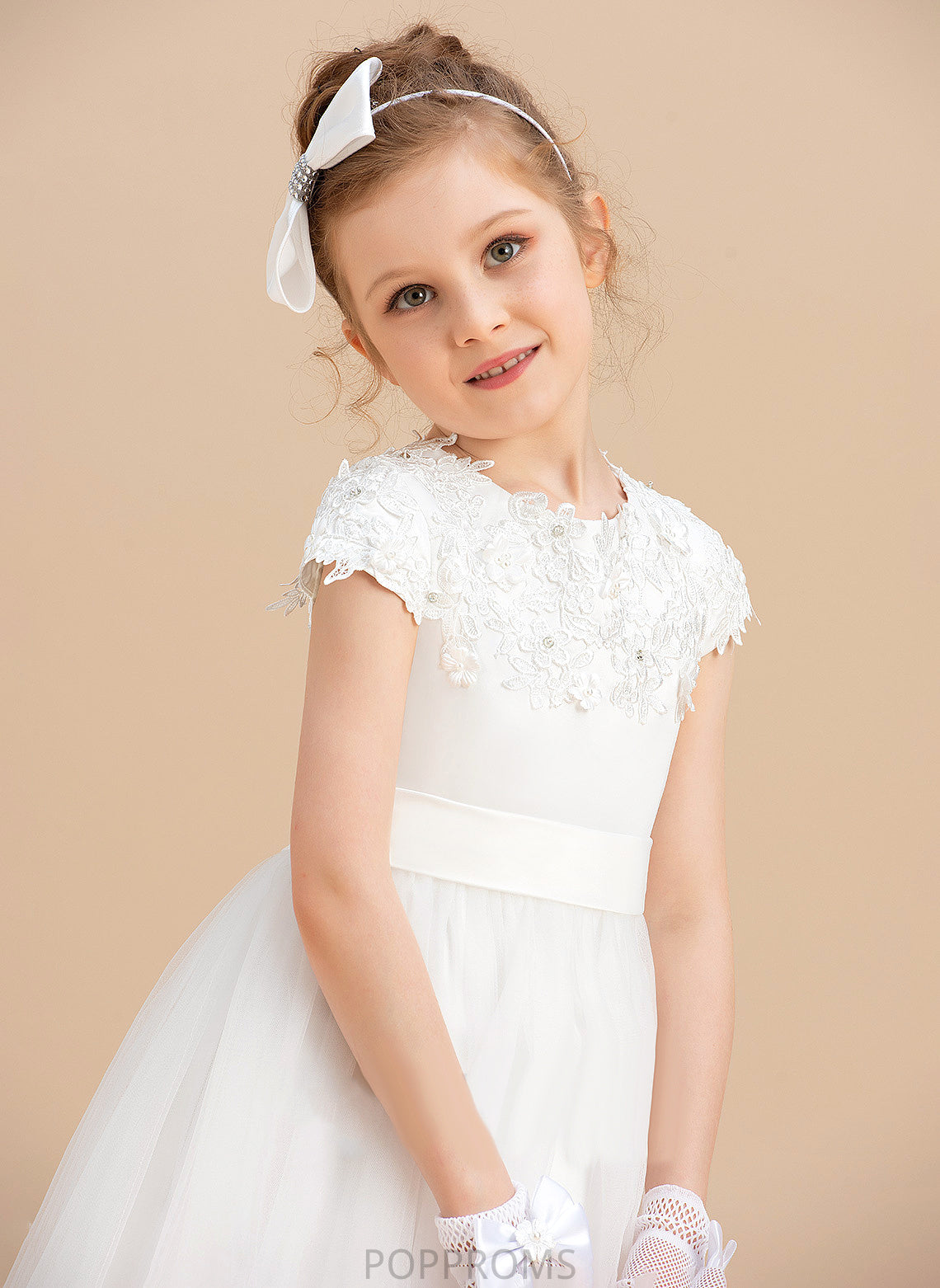 Floor-length Flower - Ball Scoop Girl Neck Satin/Tulle Ximena Beading/Appliques Sleeveless With Flower Girl Dresses Gown Dress