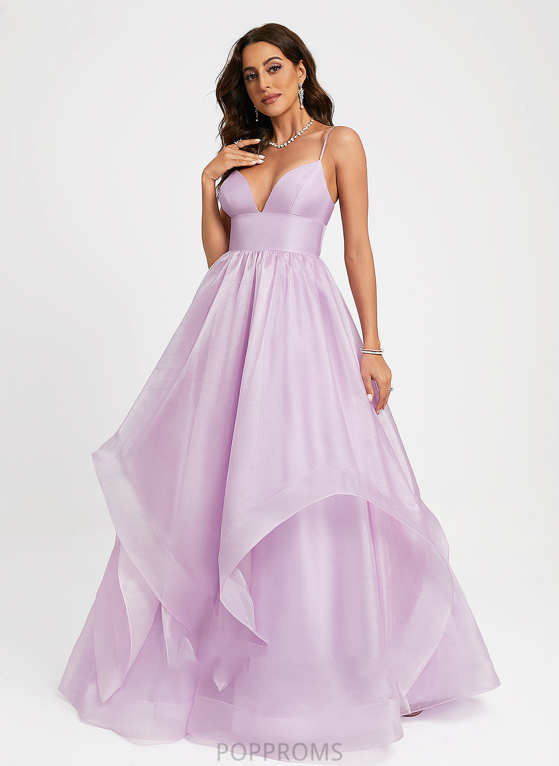 V-neck Prom Dresses Organza Sweep Train Ball-Gown/Princess Ariana