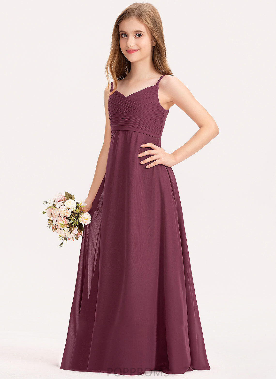 With Maisie Sweetheart Chiffon Floor-Length Ruffle Junior Bridesmaid Dresses A-Line