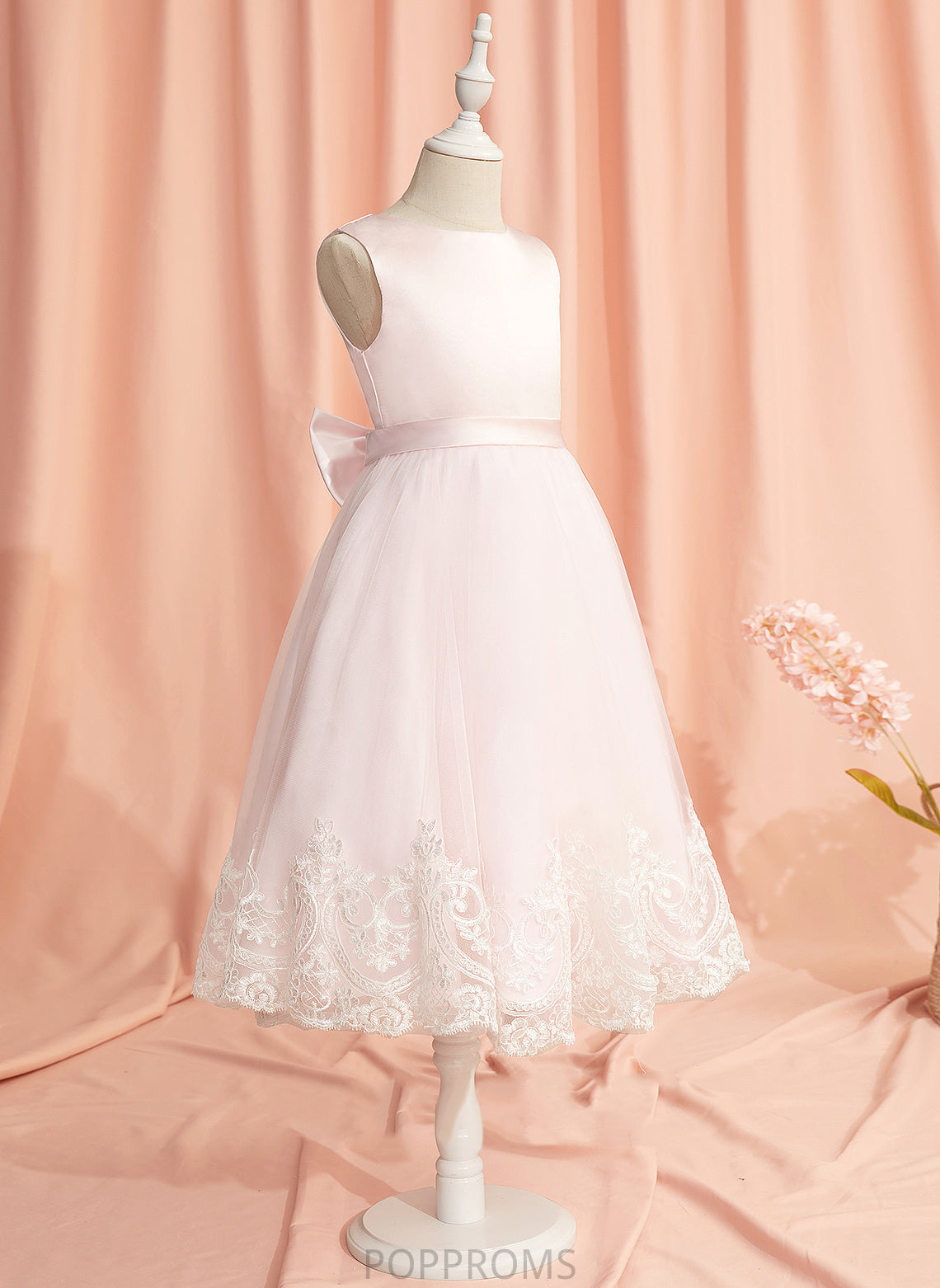 Dress Girl Carla Scoop Tea-length Satin/Tulle Sleeveless - Flower Ball-Gown/Princess Neck With Flower Girl Dresses Lace/Bow(s)