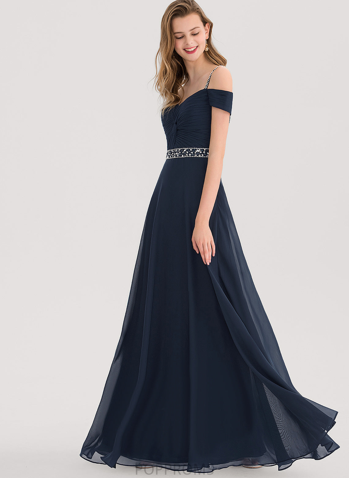 Shoulder Floor-Length Prom Dresses Beading Pleated Chiffon With Sequins Cold Isabel V-neck A-Line