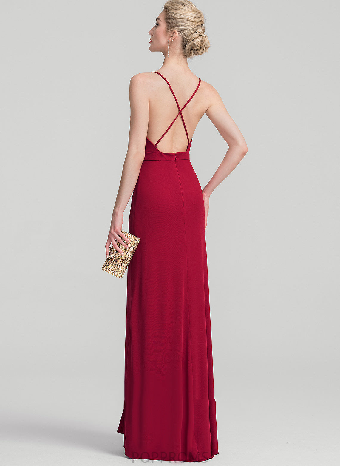 V-neck Floor-Length Kaleigh Sheath/Column With Pleated Prom Dresses Jersey