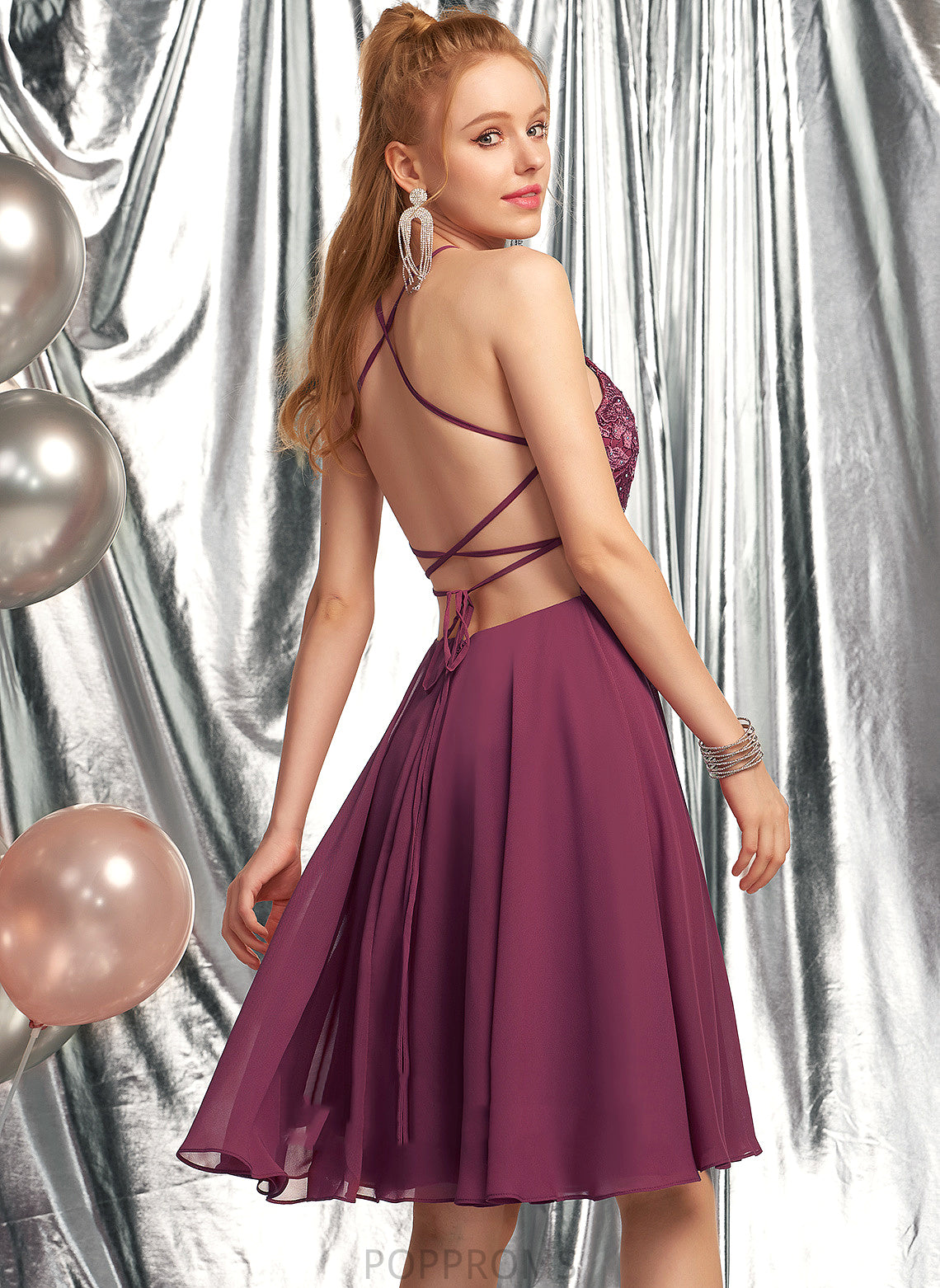 Dress Braelyn Knee-Length Neck Scoop Homecoming Dresses Lace Homecoming Beading Chiffon With A-Line