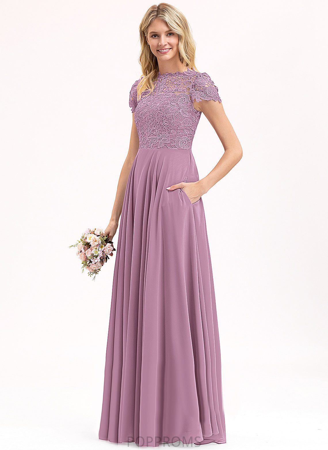 Lace Floor-Length Chiffon Scoop Itzel Prom Dresses A-Line