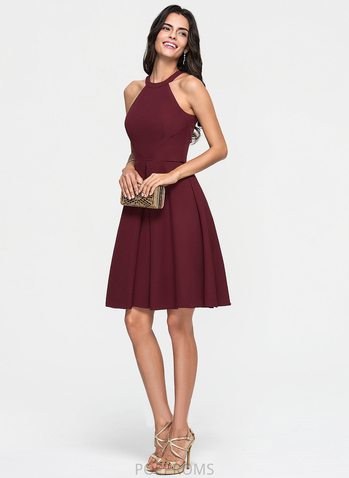 Neck Cocktail Dresses Dress Ruffle Brooklyn Knee-Length Scoop Cocktail A-Line With Stretch Crepe