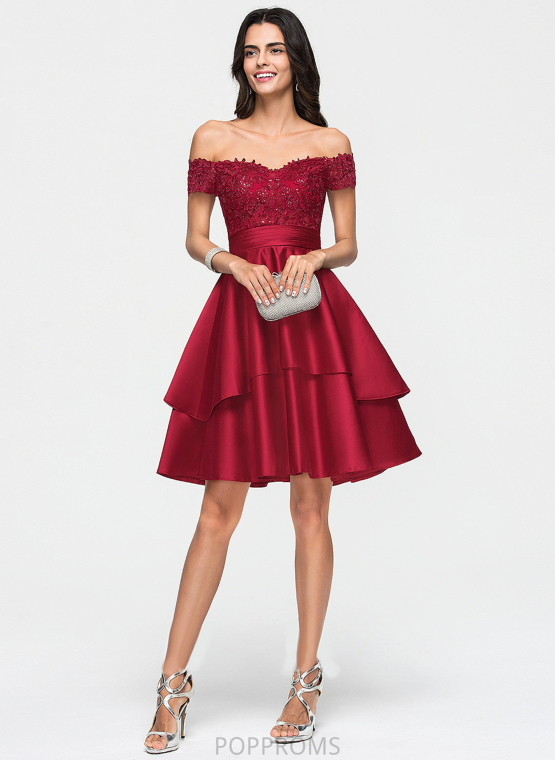 Off-the-Shoulder Homecoming Ryann Satin Sequins Lace With Homecoming Dresses Dress A-Line Knee-Length