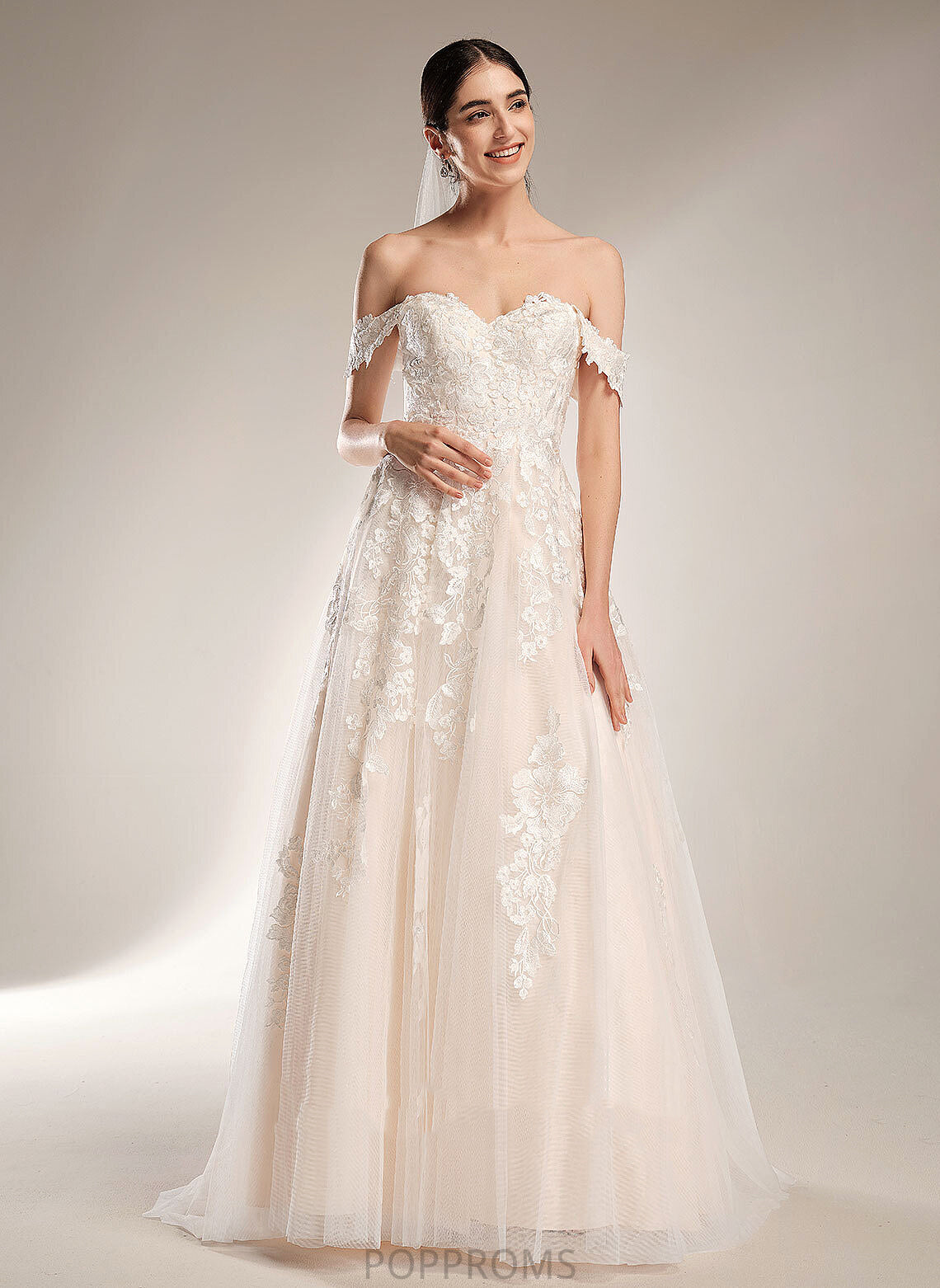 Wedding Dresses Wedding Lace Off-the-Shoulder Tulle Ball-Gown/Princess Dress Amya Train Chapel