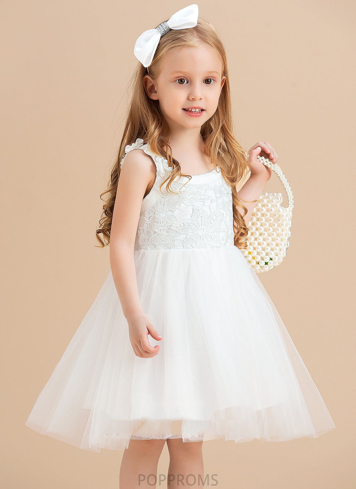 Girl Knee-length Dress With Sleeveless - Emery Back Flower Satin/Tulle/Lace A-Line Flower Girl Dresses Neck Scoop Flower(s)/V