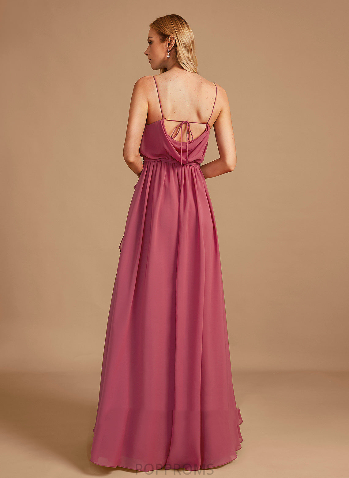 Neckline Silhouette Length A-Line Ruffle Fabric CowlNeck Floor-Length Embellishment SplitFront Mattie Sleeveless Bridesmaid Dresses