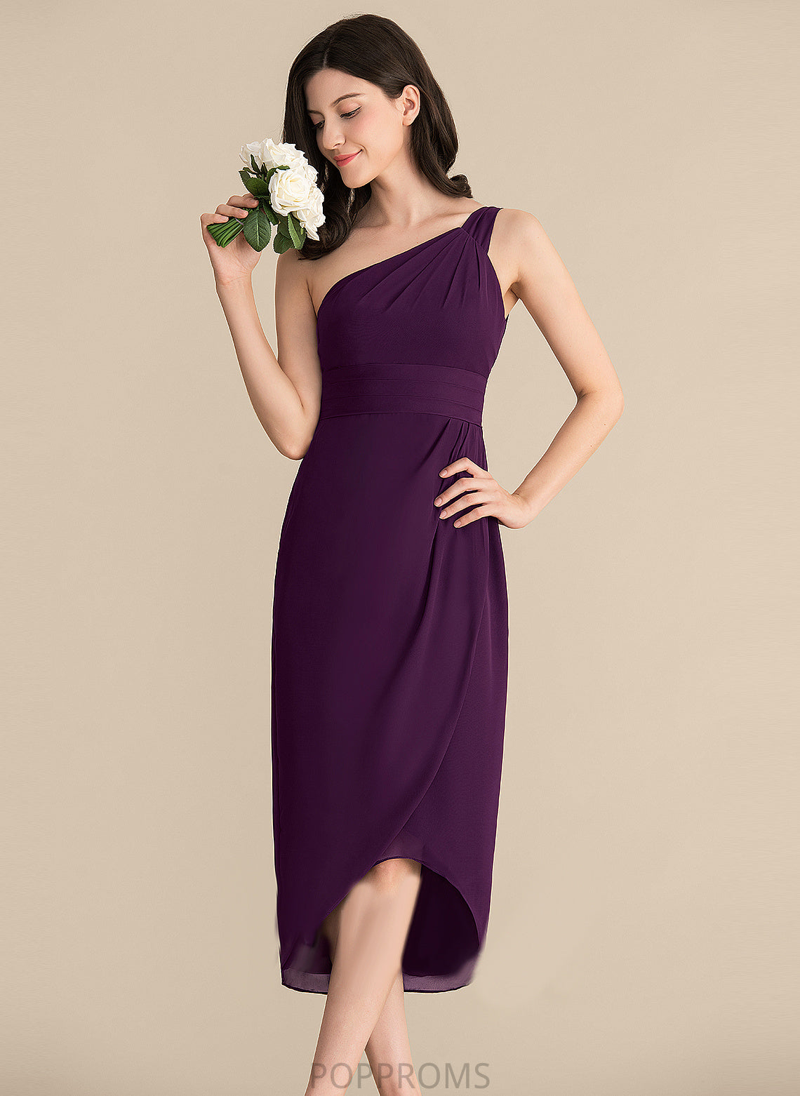 Alissa Ruffle Sheath/Column Cocktail Chiffon Dress Cocktail Dresses With Asymmetrical One-Shoulder