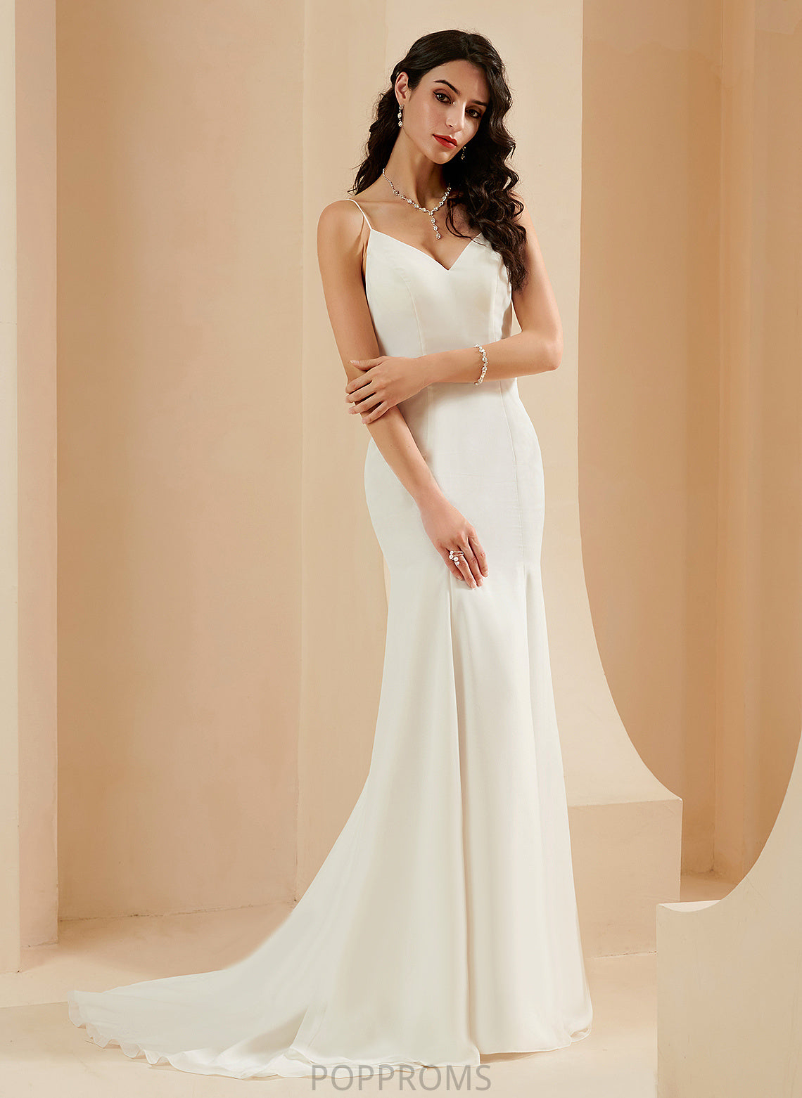 Wedding Wedding Dresses Train Chiffon V-neck Trumpet/Mermaid Dress Court Kaydence