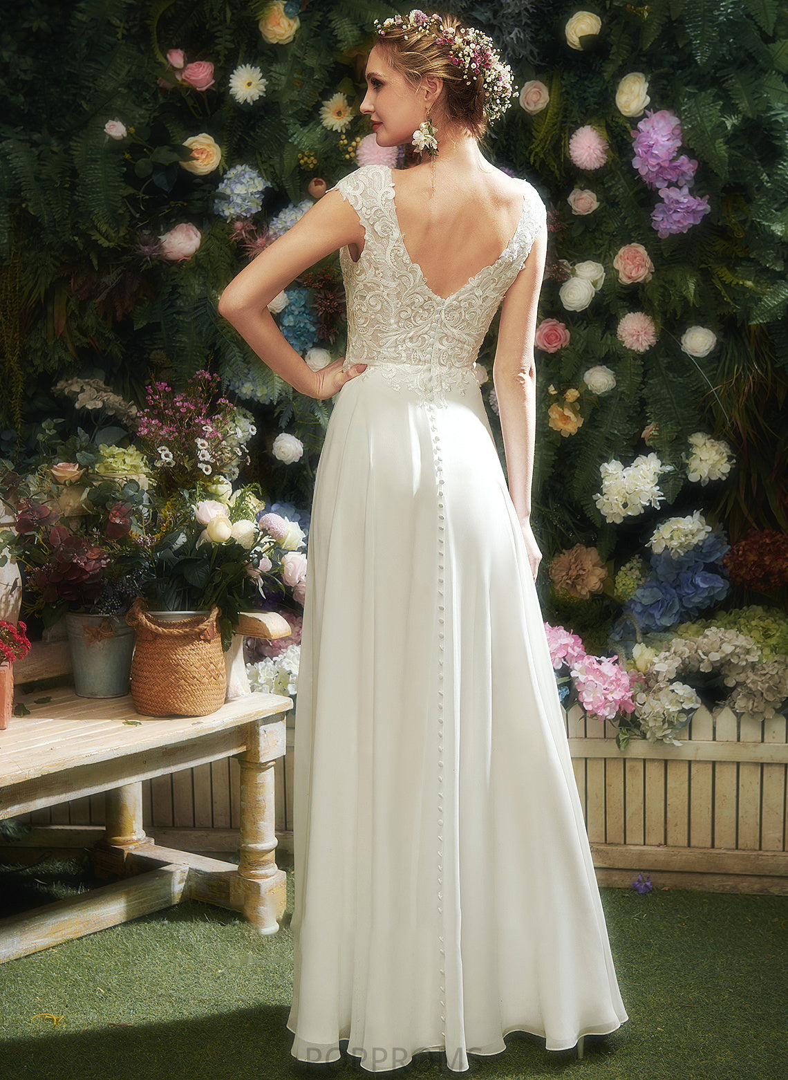 A-Line Wedding Lace V-neck Floor-Length Dress Trudie Wedding Dresses With