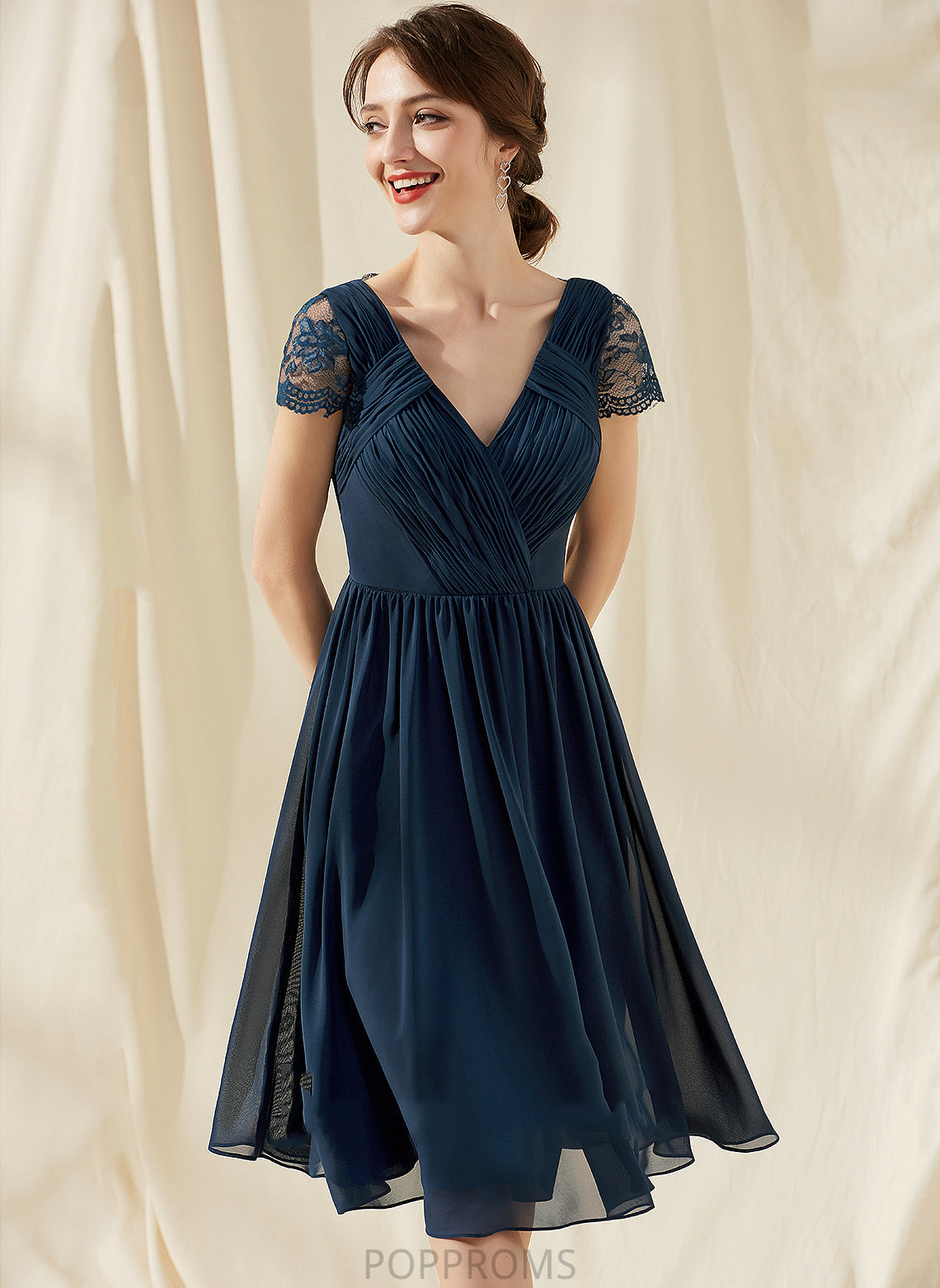 Chiffon Homecoming Lace Homecoming Dresses Ruffle V-neck A-Line With Dress Cierra Knee-Length