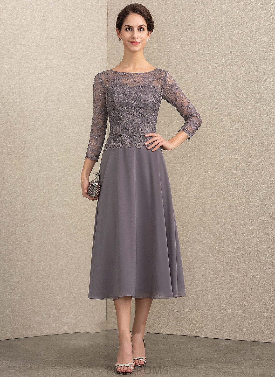 Chiffon Lace Presley Tea-Length A-Line Neck Bride Scoop Sequins the With Dress Mother Mother of the Bride Dresses of