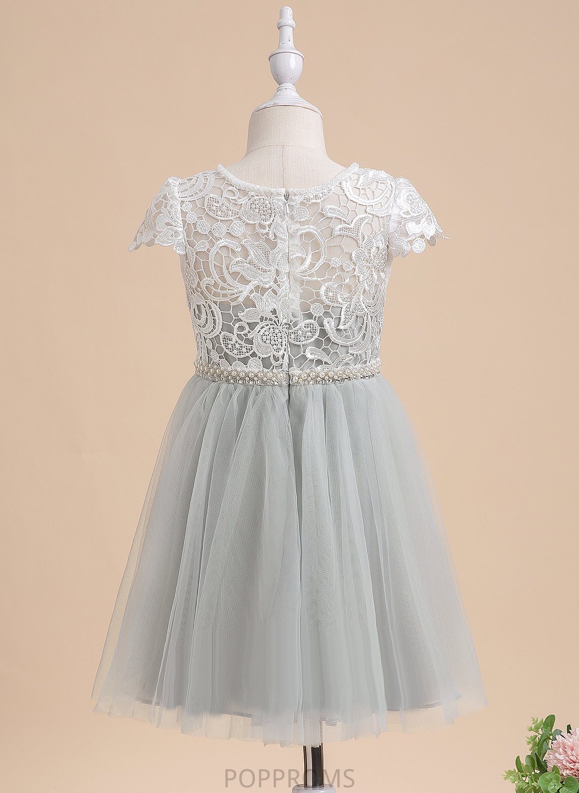 Neck With Miriam Sleeves Tulle A-Line Flower Dress - Girl Lace/Beading/Sequins Short Scalloped Flower Girl Dresses Knee-length