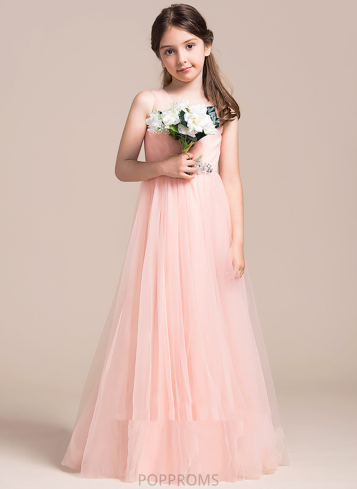 Sleeveless Flower Girl Dresses Kiera Dress Tulle A-Line Floor-length - Girl Flower With V-neck Ruffles/Beading/Sequins