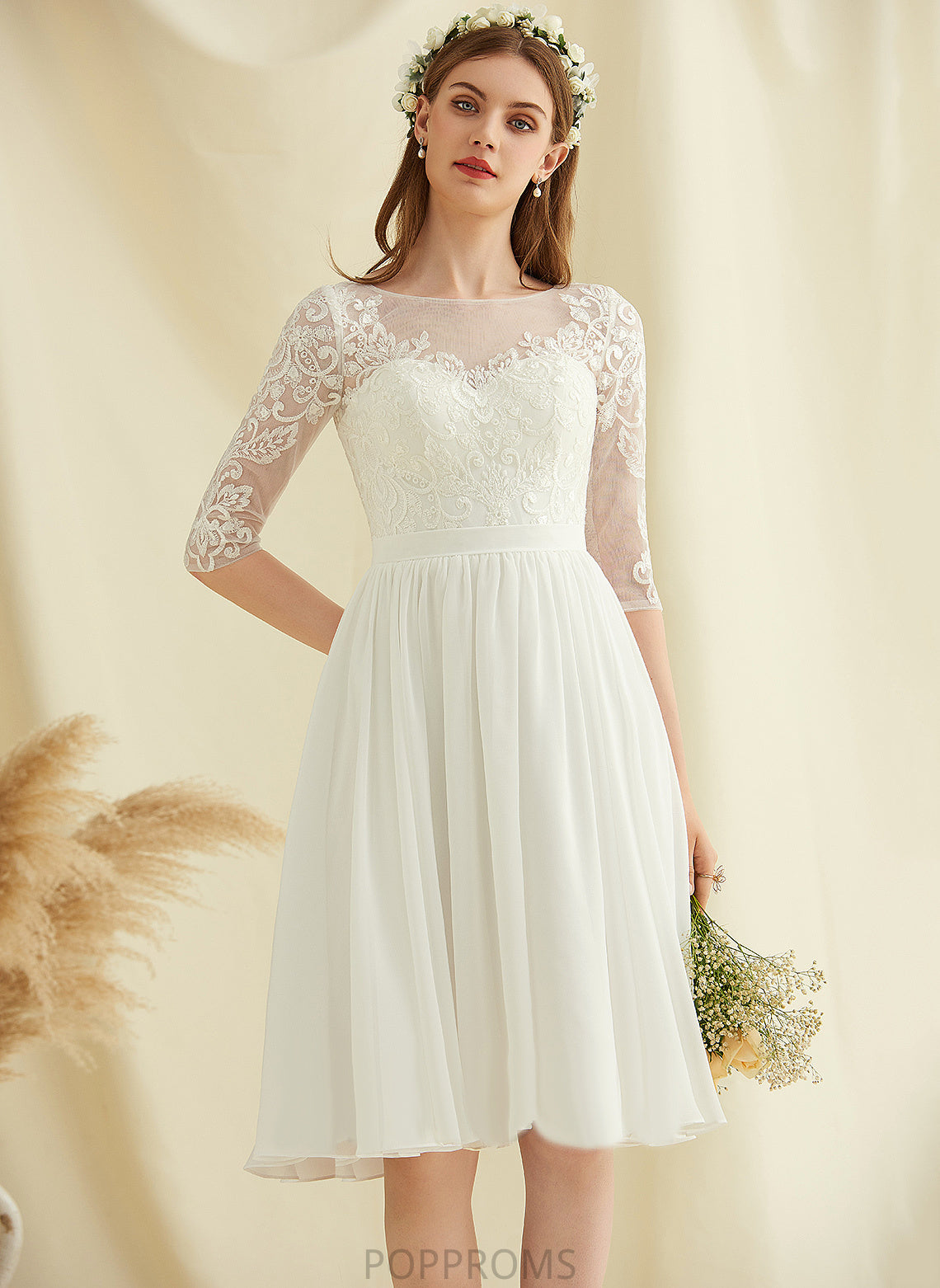 Sequins Chiffon With Wedding A-Line Knee-Length Lana Lace Scoop Neck Wedding Dresses Dress