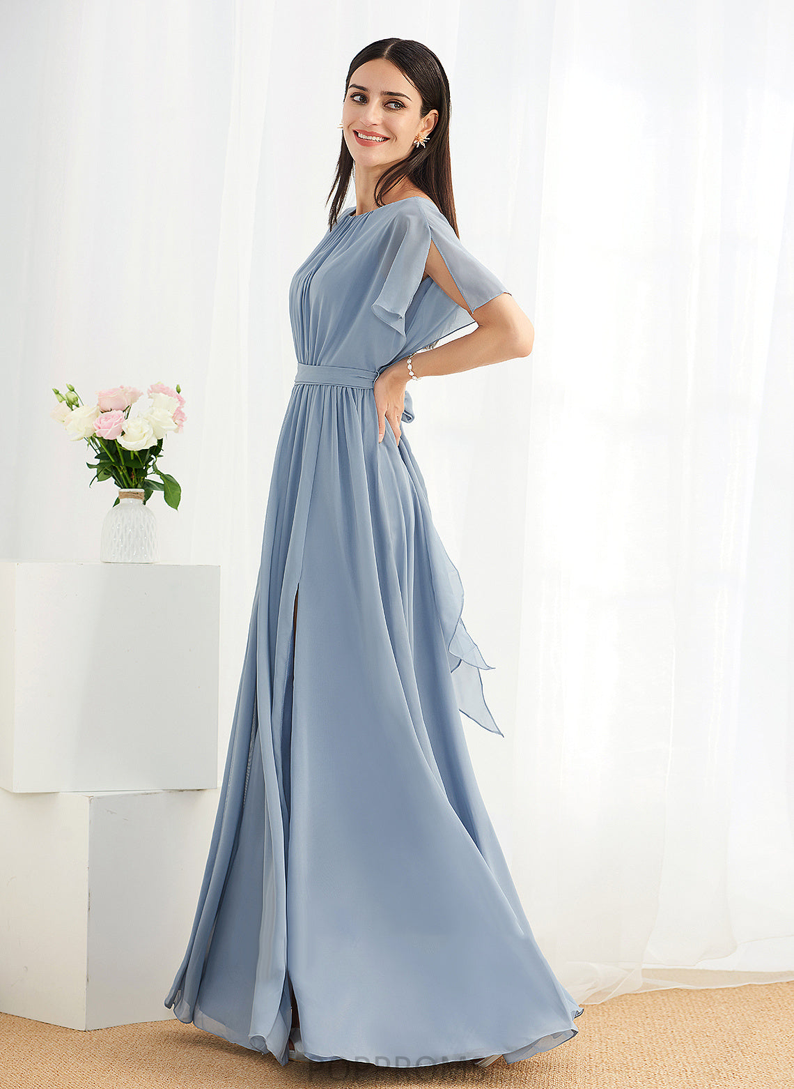 Embellishment Floor-Length Silhouette SplitFront Fabric Length Ruffle Straps A-Line Marisol Floor Length Sleeveless Bridesmaid Dresses