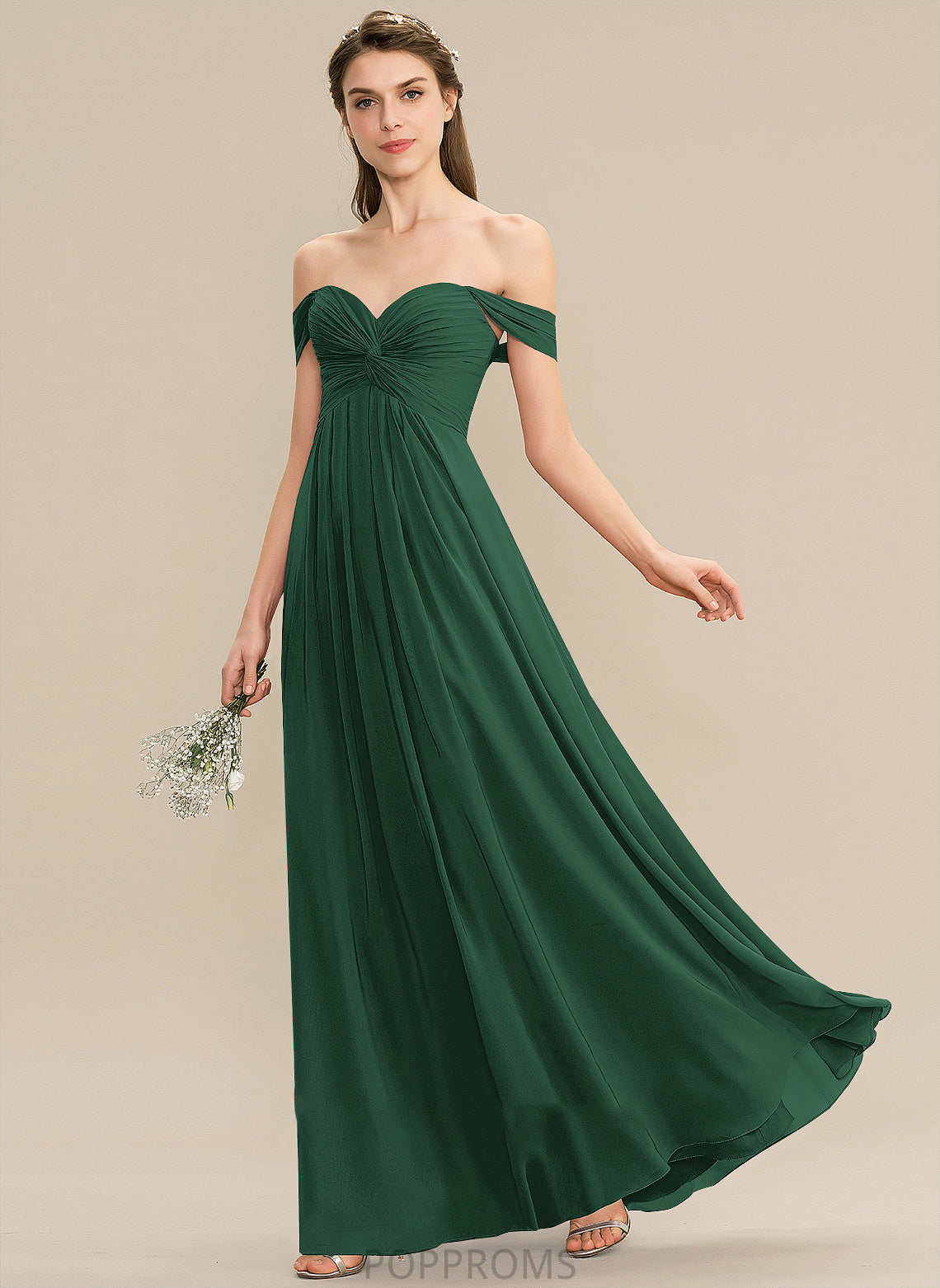 Length A-Line Off-the-Shoulder Ruffle Neckline Fabric Embellishment Silhouette Floor-Length Mariah Sleeveless Spaghetti Staps Bridesmaid Dresses