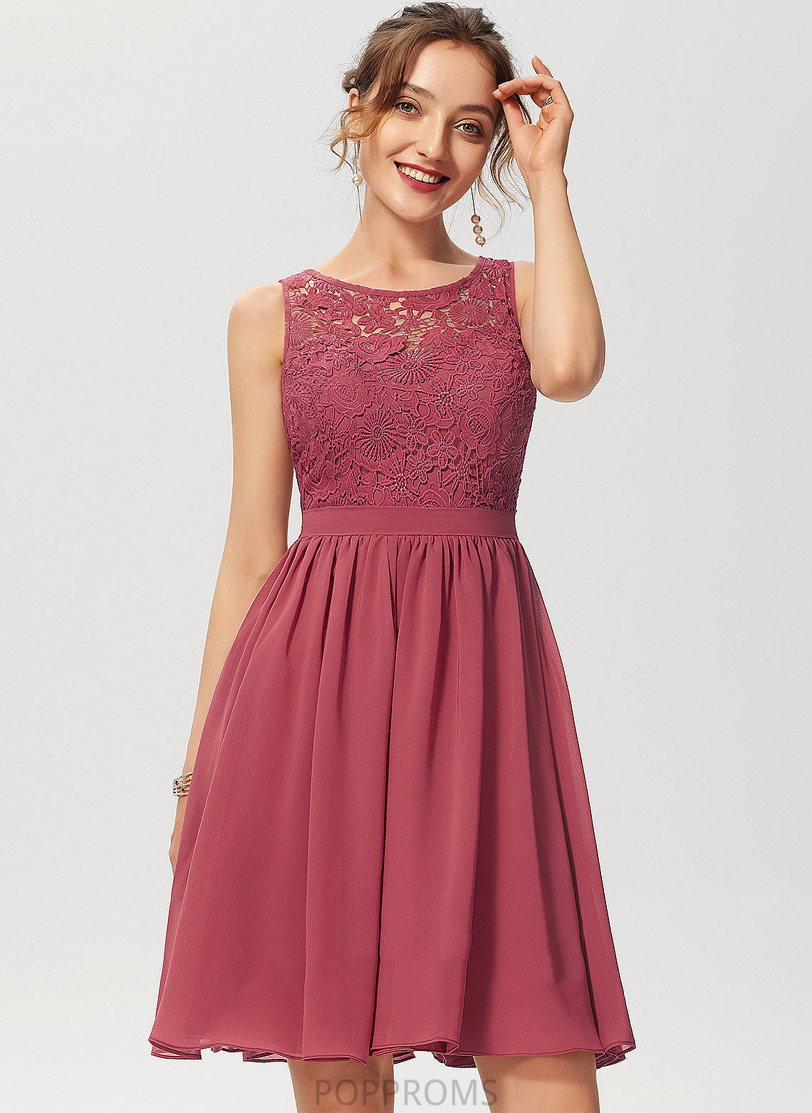 Knee-Length Neck Cocktail Dresses Chiffon Cocktail Dress A-Line Scoop Nicola Lace