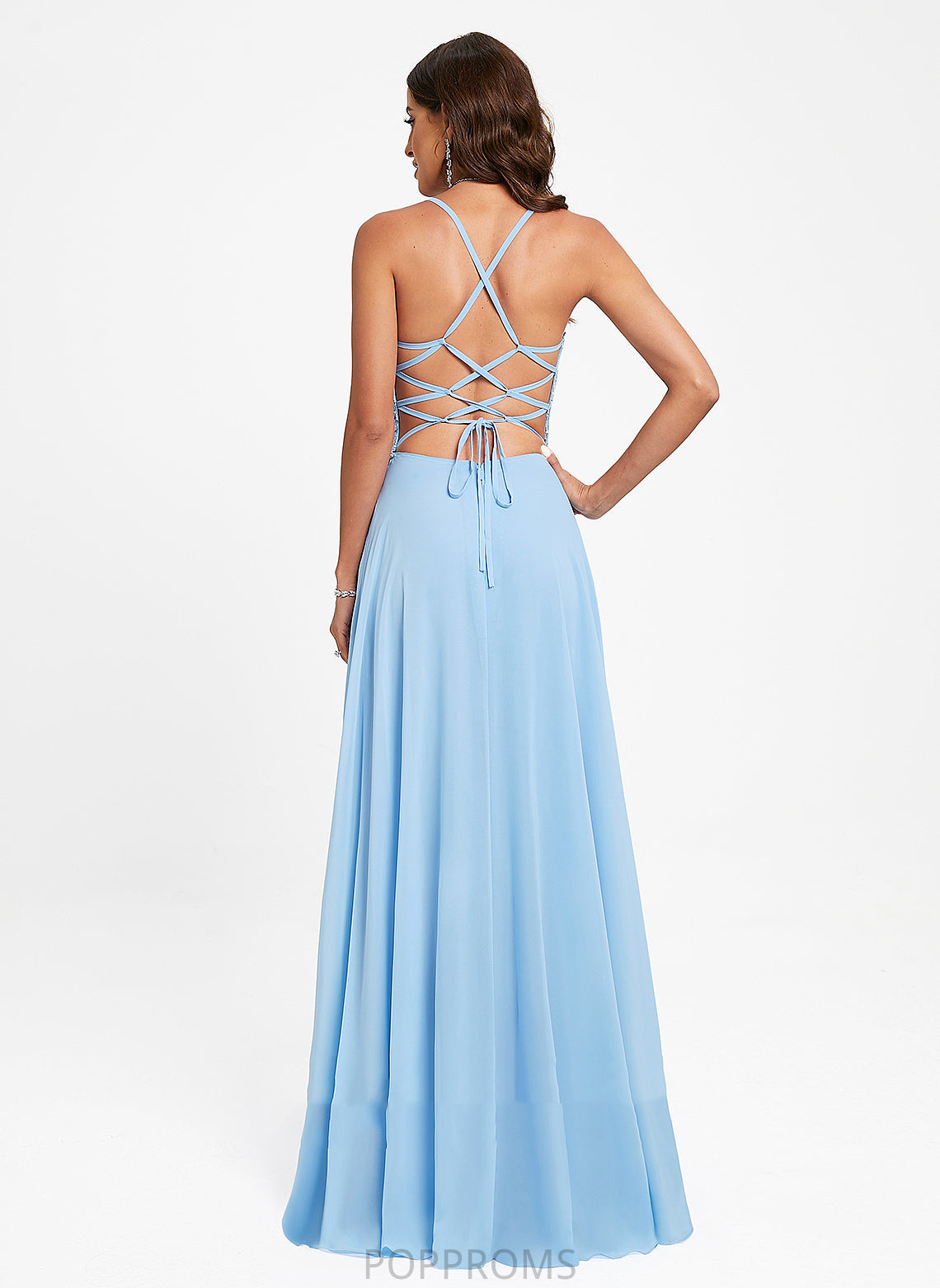 A-Line Floor-Length Adalynn V-neck Chiffon Lace Prom Dresses