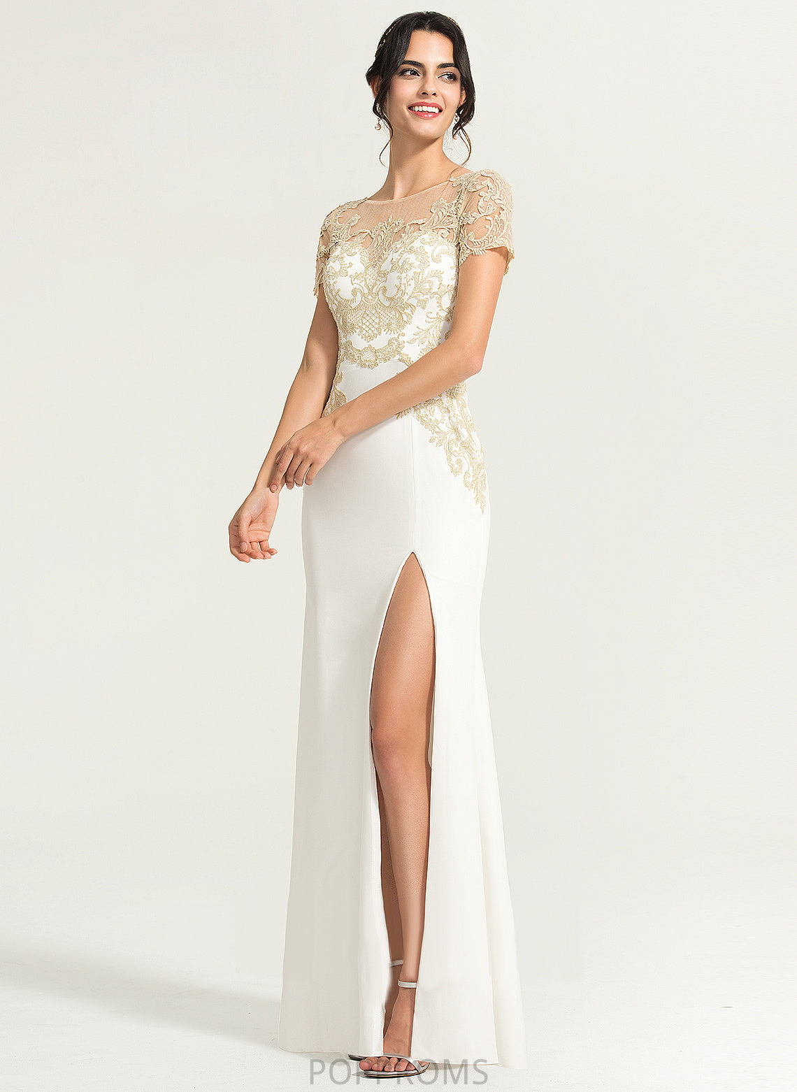 Scoop Wedding Wedding Dresses Dress Stretch Floor-Length Crepe Lace Sheath/Column Annabel