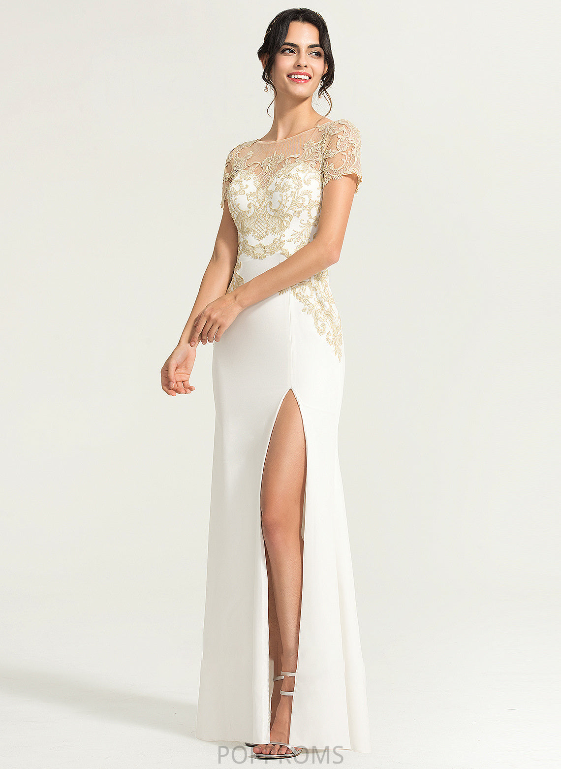 Wedding Dresses Front Sheath/Column Split Dress Wedding Floor-Length Angie Neck Stretch With Crepe Scoop