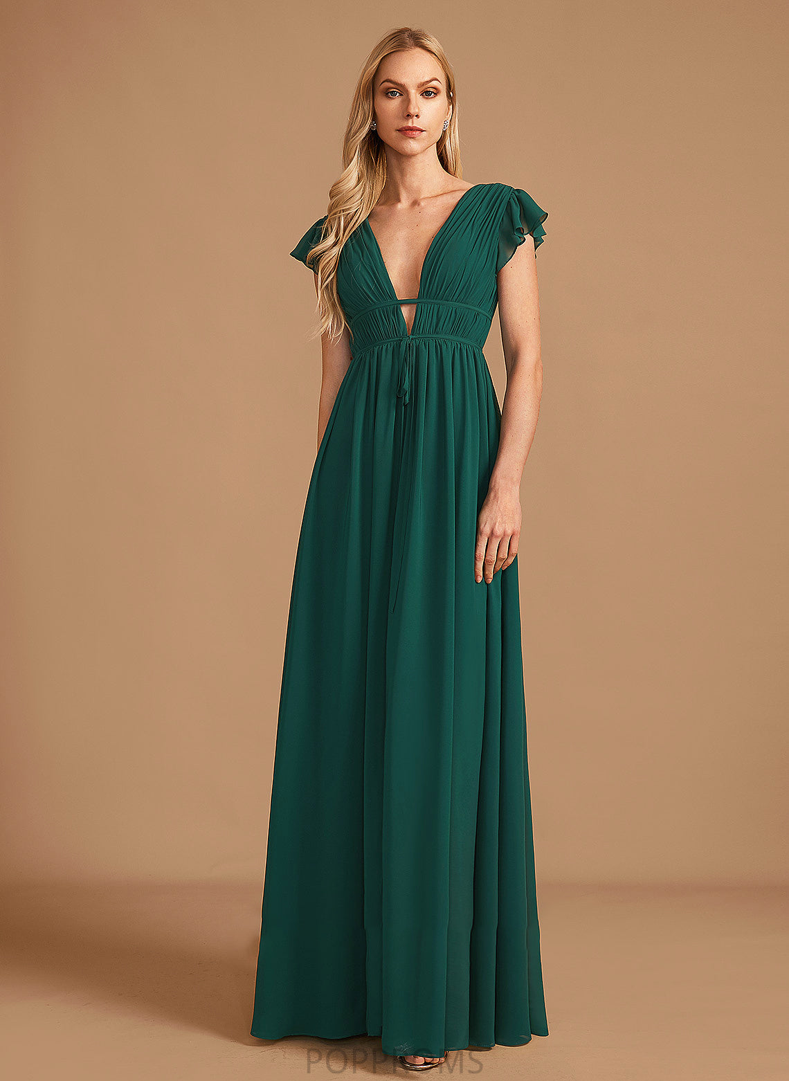 Silhouette Floor-Length Fabric V-neck Length A-Line Embellishment SplitFront Neckline Elaina Spaghetti Staps A-Line/Princess Bridesmaid Dresses