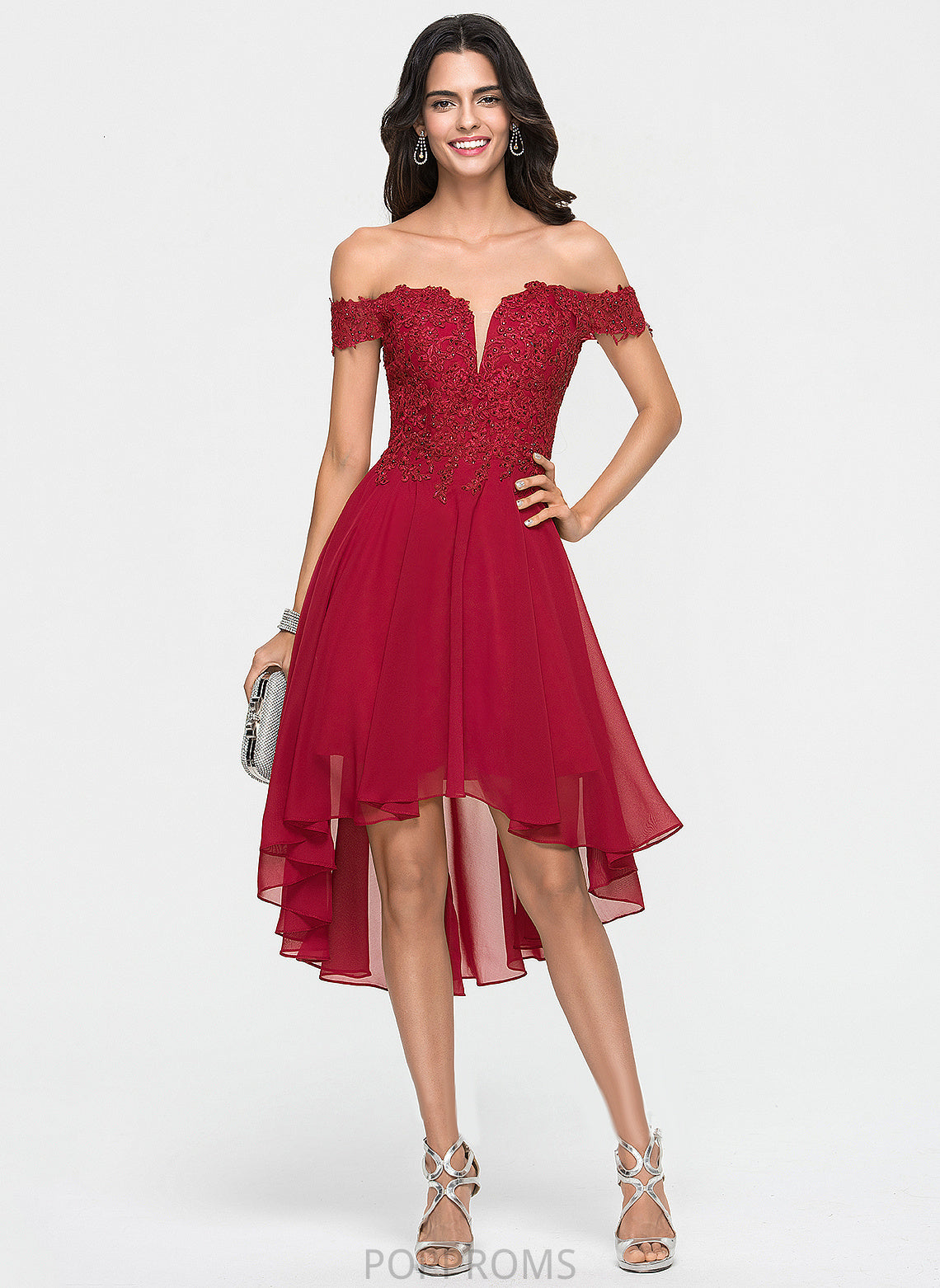 Dress Chiffon Beading Homecoming Dresses A-Line Homecoming Lace Asymmetrical Off-the-Shoulder With Jenny