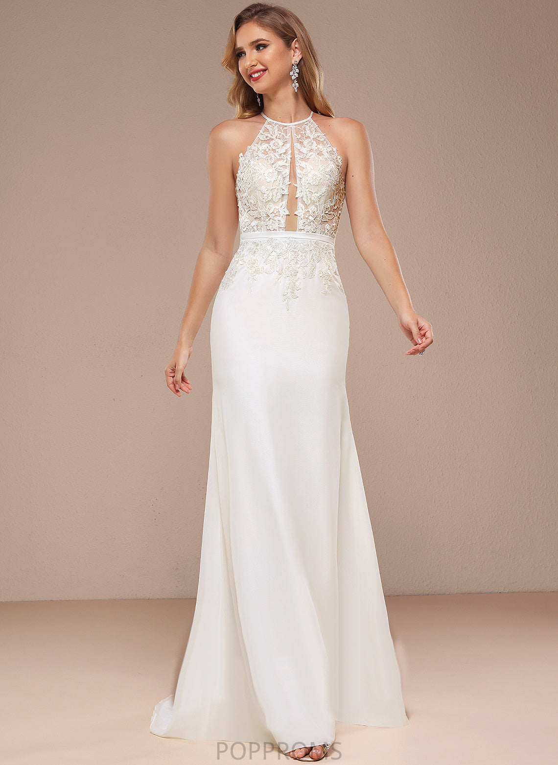 Wedding Dress Trumpet/Mermaid Halter Train Lace Sweep Wedding Dresses Shirley Chiffon With Sequins