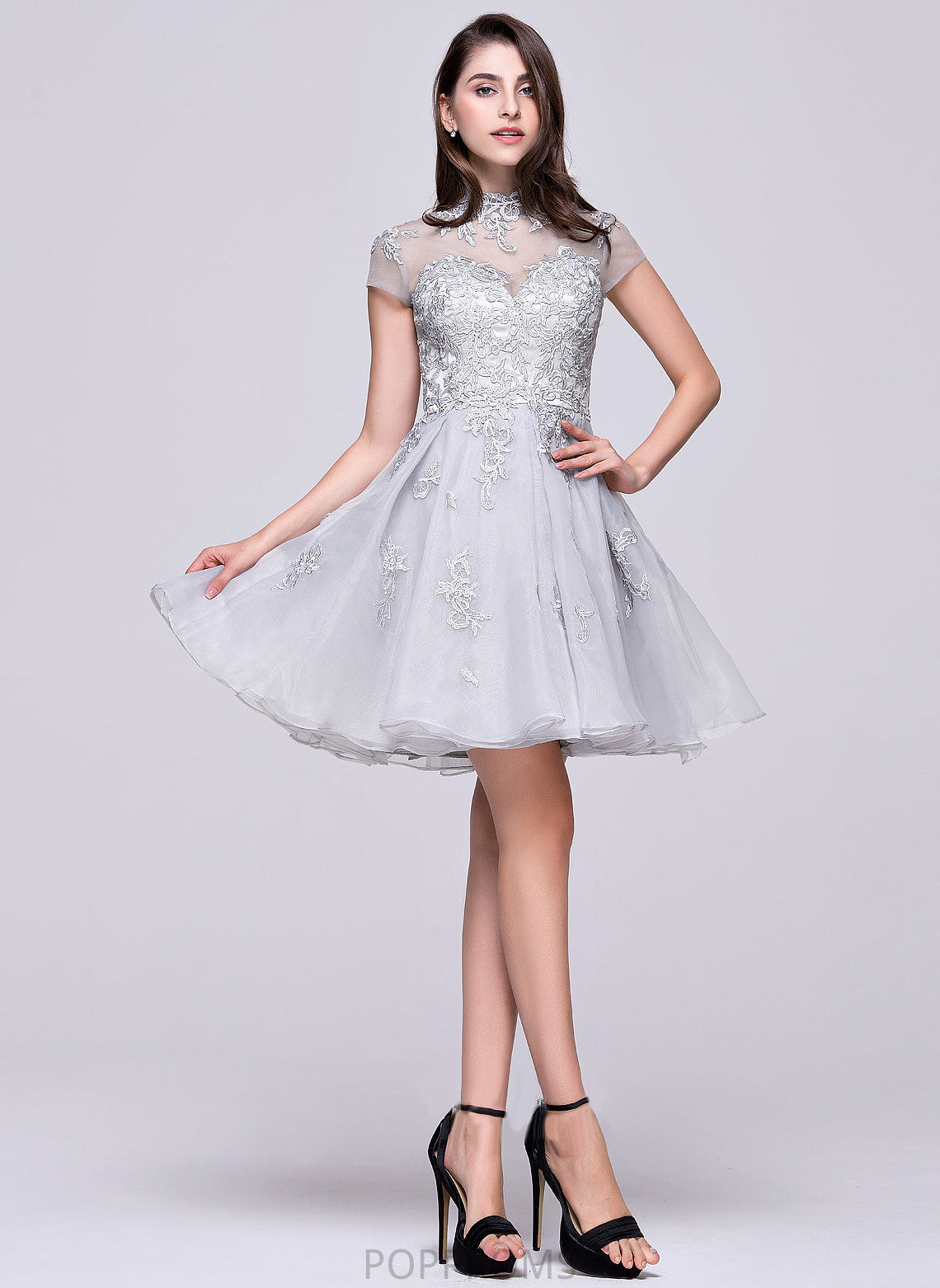 Homecoming Dresses Organza Lace With Dress Lace Short/Mini Appliques Neck A-Line Homecoming High Celia Tulle