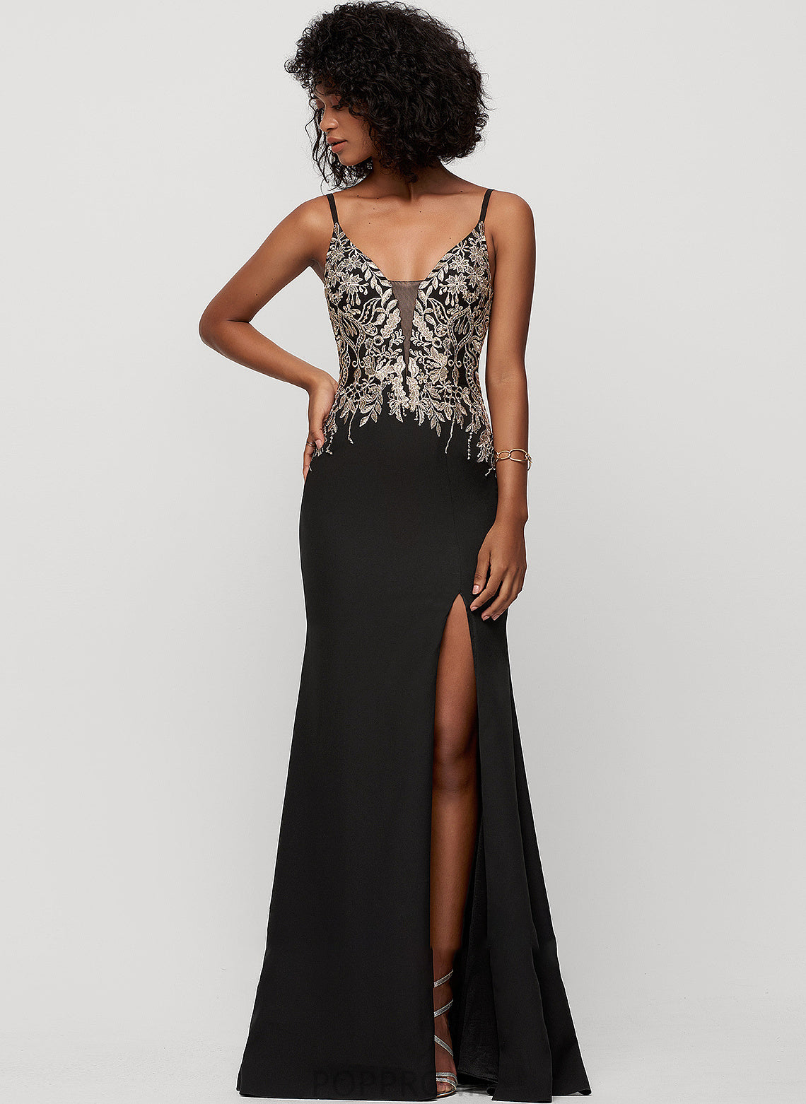 Prom Dresses With Ida Sequins V-neck Crepe Trumpet/Mermaid Stretch Floor-Length Split Front