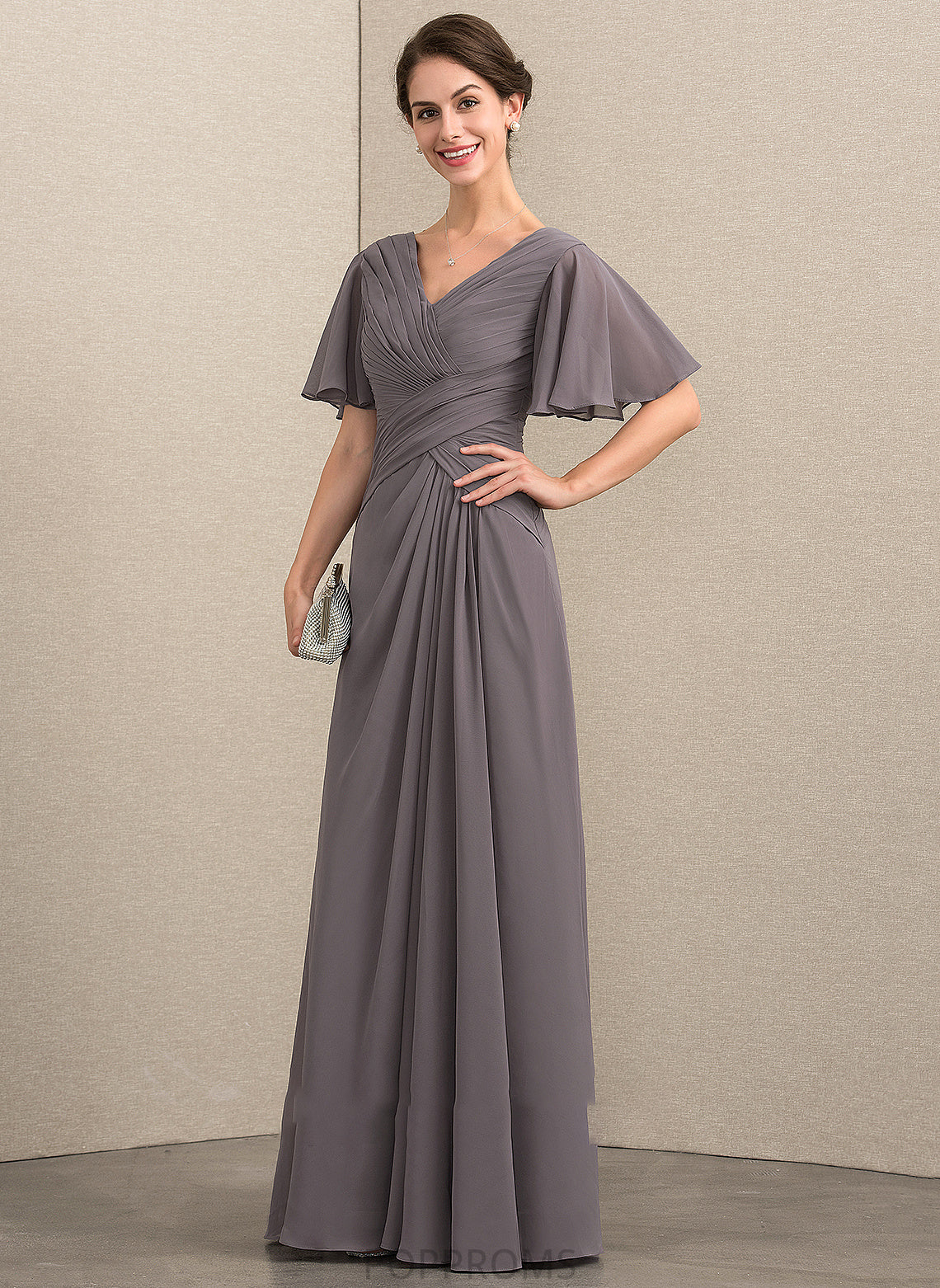 Mother Dress Floor-Length Alayna Mother of the Bride Dresses Bride With Chiffon Ruffle A-Line the of V-neck