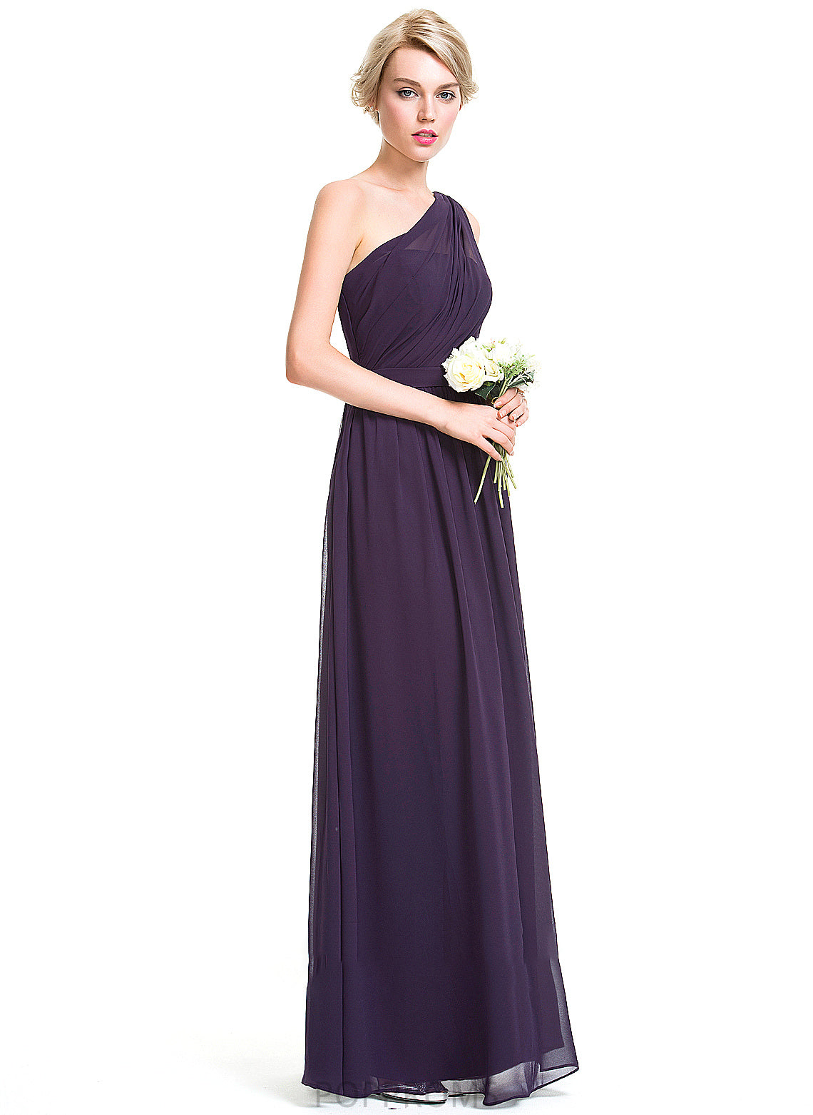 Ruffle A-Line Embellishment Silhouette One-Shoulder Floor-Length Neckline Length Fabric Philippa Spaghetti Staps A-Line/Princess Bridesmaid Dresses