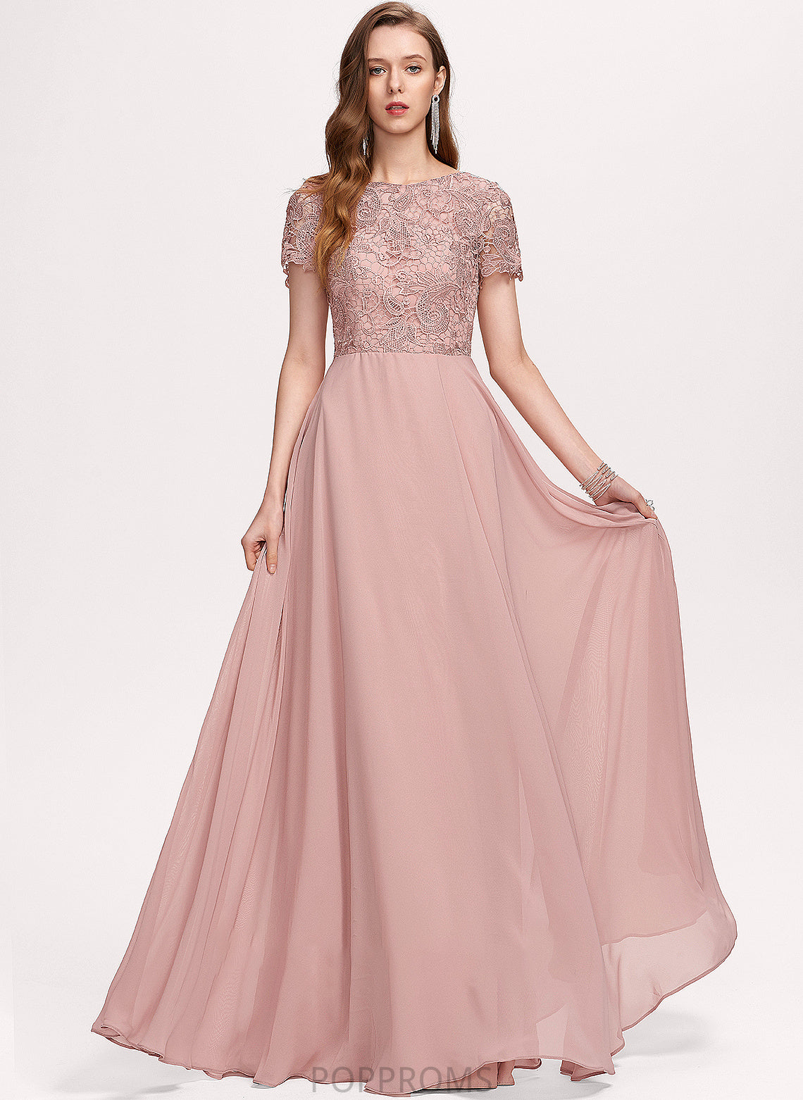 With Chiffon Brielle Prom Dresses A-Line Sequins Scoop Floor-Length Neck