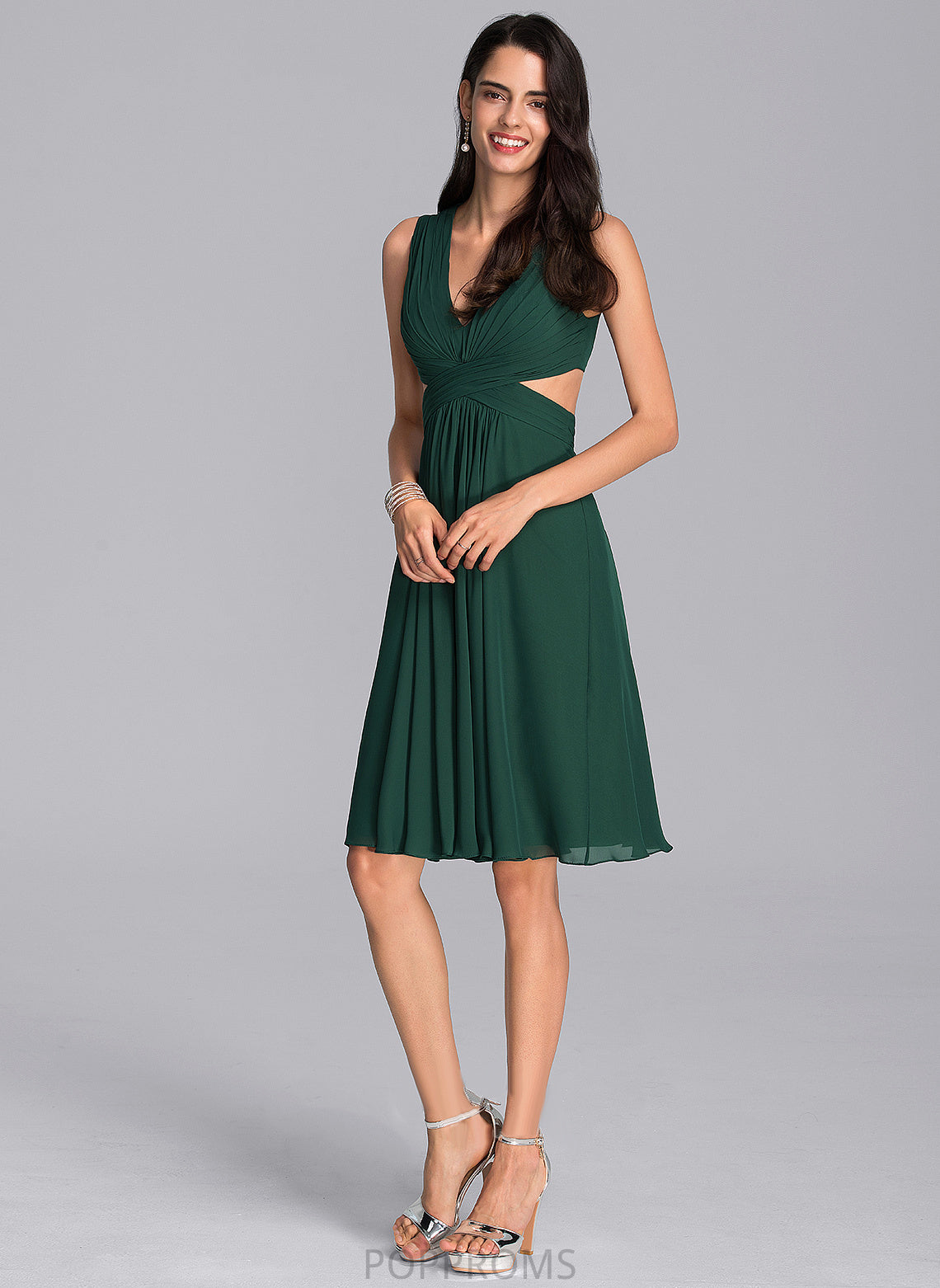 Cocktail Ruffle A-Line V-neck Hedda Dress With Knee-Length Chiffon Cocktail Dresses