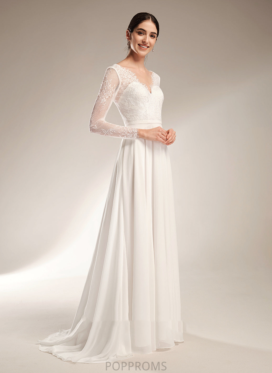 Elisa V-neck Dress Chiffon Sweep Lace A-Line Wedding Train Wedding Dresses