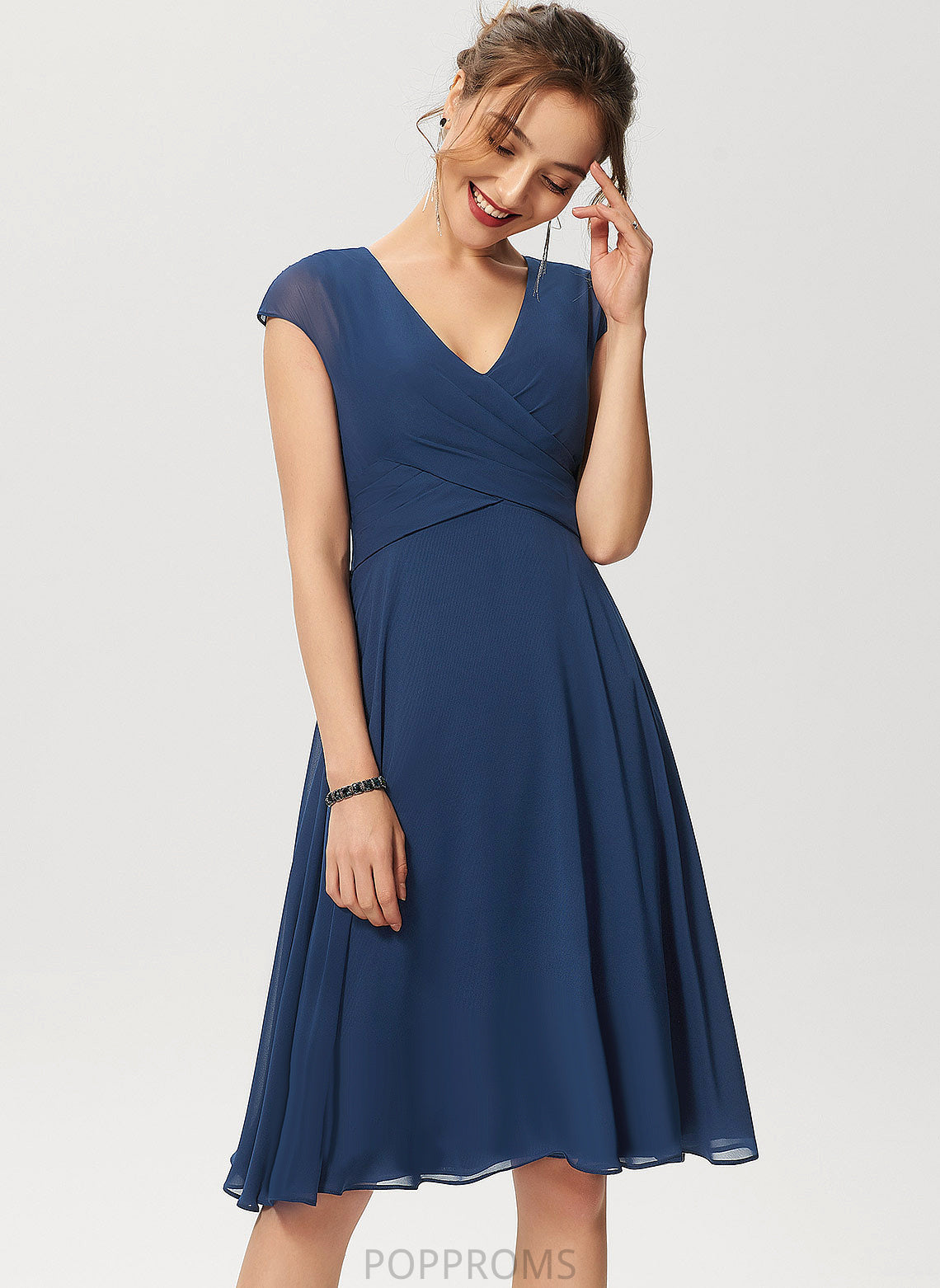 V-neck Knee-Length A-Line Cocktail Dress With Piper Chiffon Ruffle Cocktail Dresses