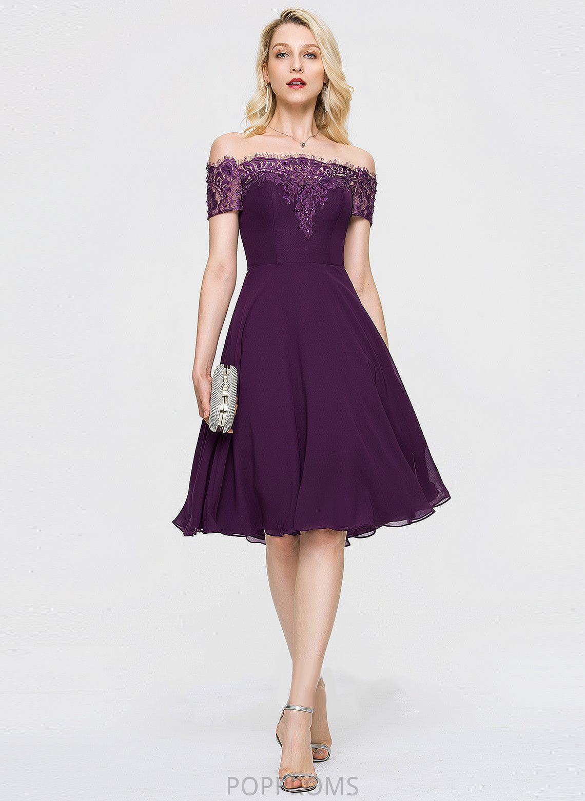 Dress Knee-Length With Off-the-Shoulder Homecoming Dresses Homecoming Lace Beading Chiffon Viviana A-Line