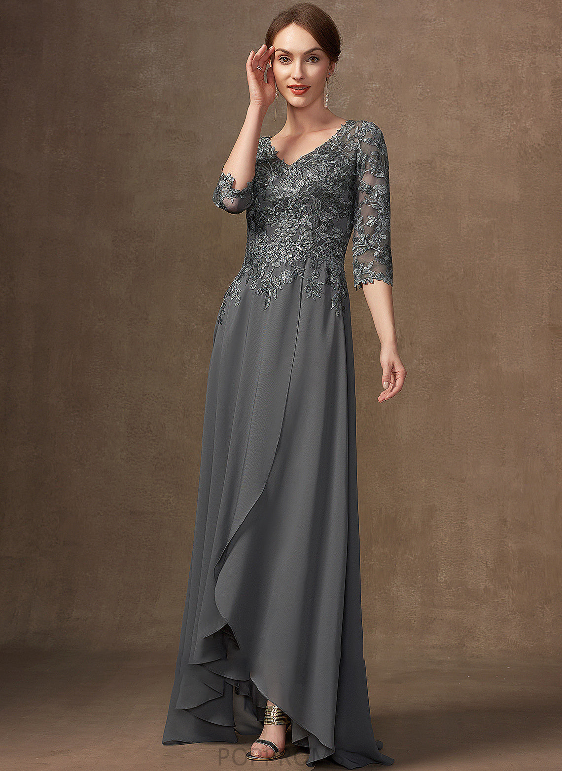 Chiffon Sequins of Dress the With A-Line Mother V-neck Bride Lace Charlize Asymmetrical Mother of the Bride Dresses