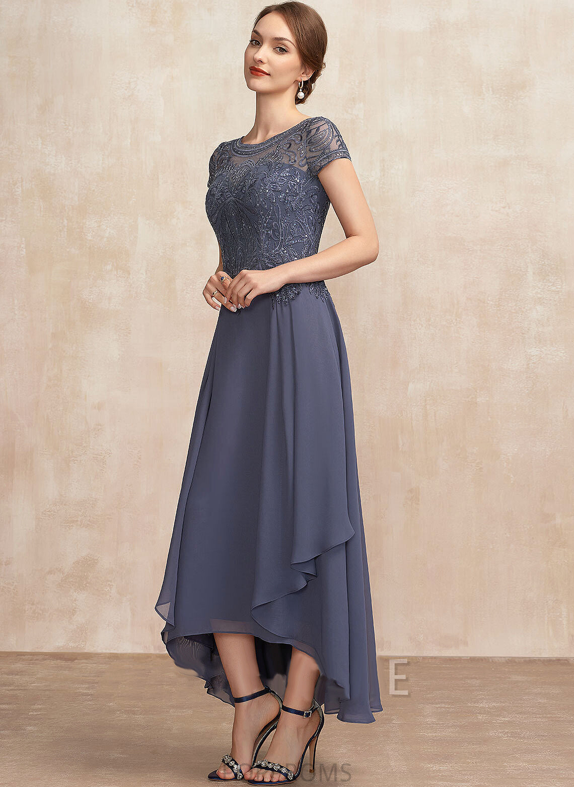 Mother of the Bride Dresses the Bride Mother Neck Sequins Scoop Asymmetrical A-Line Lace With of Dress Jaylynn Chiffon