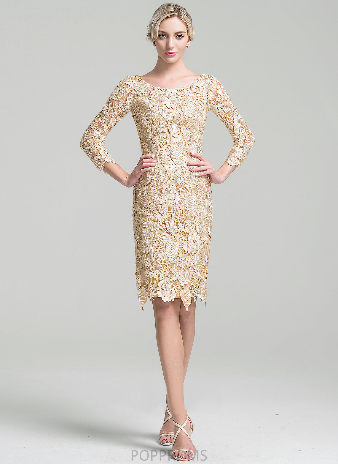 Dress the Knee-Length Mother Bride of Scoop Zaniyah Lace Mother of the Bride Dresses Sheath/Column Neck