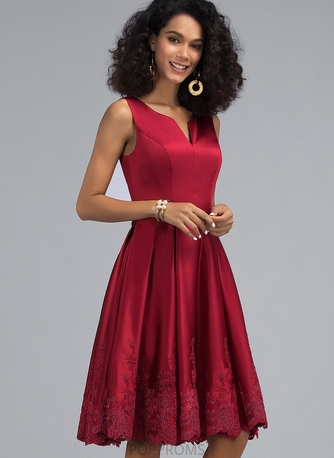 Lace Homecoming Dresses Dress V-neck Lorna Homecoming A-Line With Appliques Knee-Length Satin