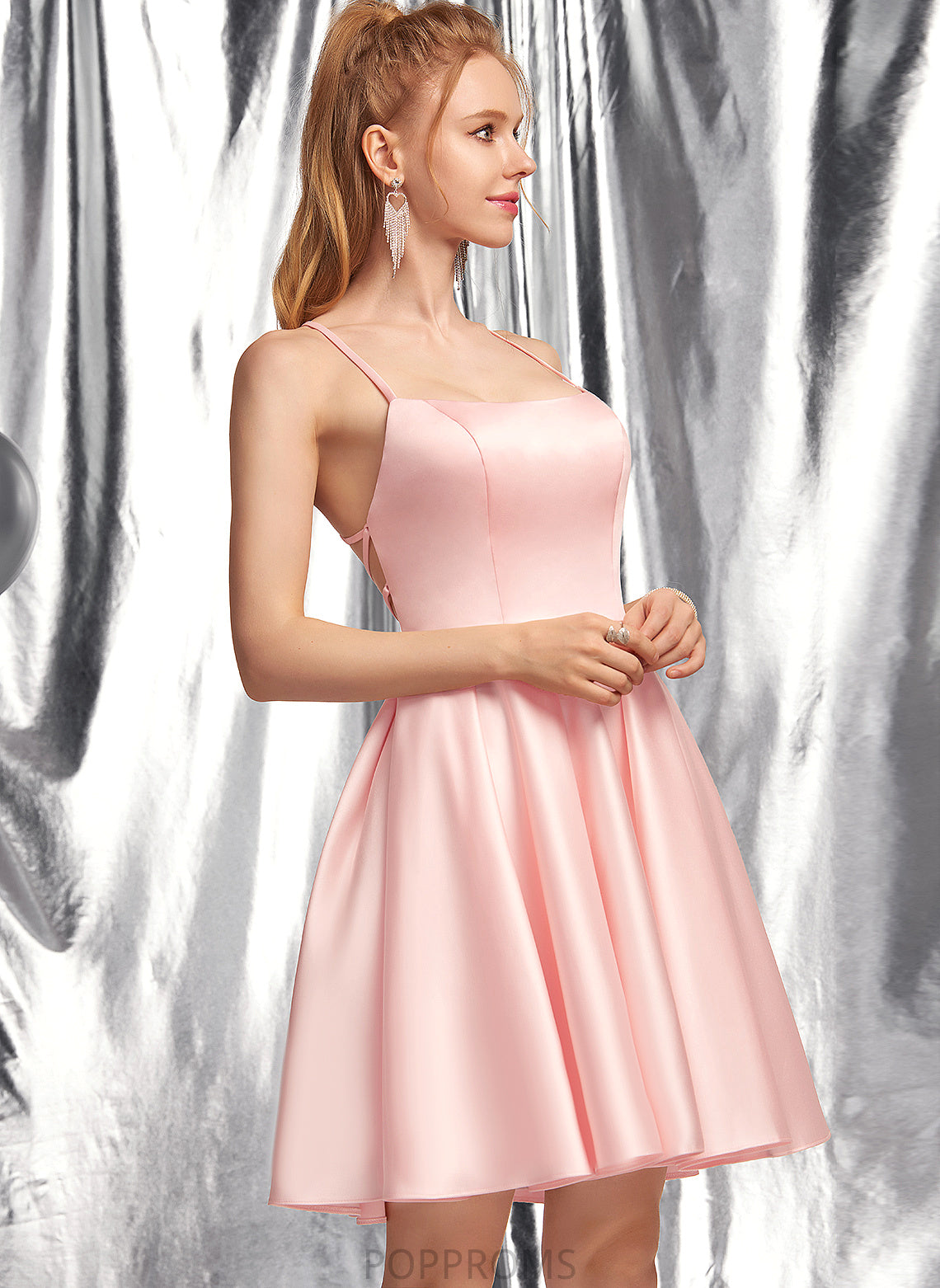 A-Line Square Short/Mini Satin Prom Dresses Mina