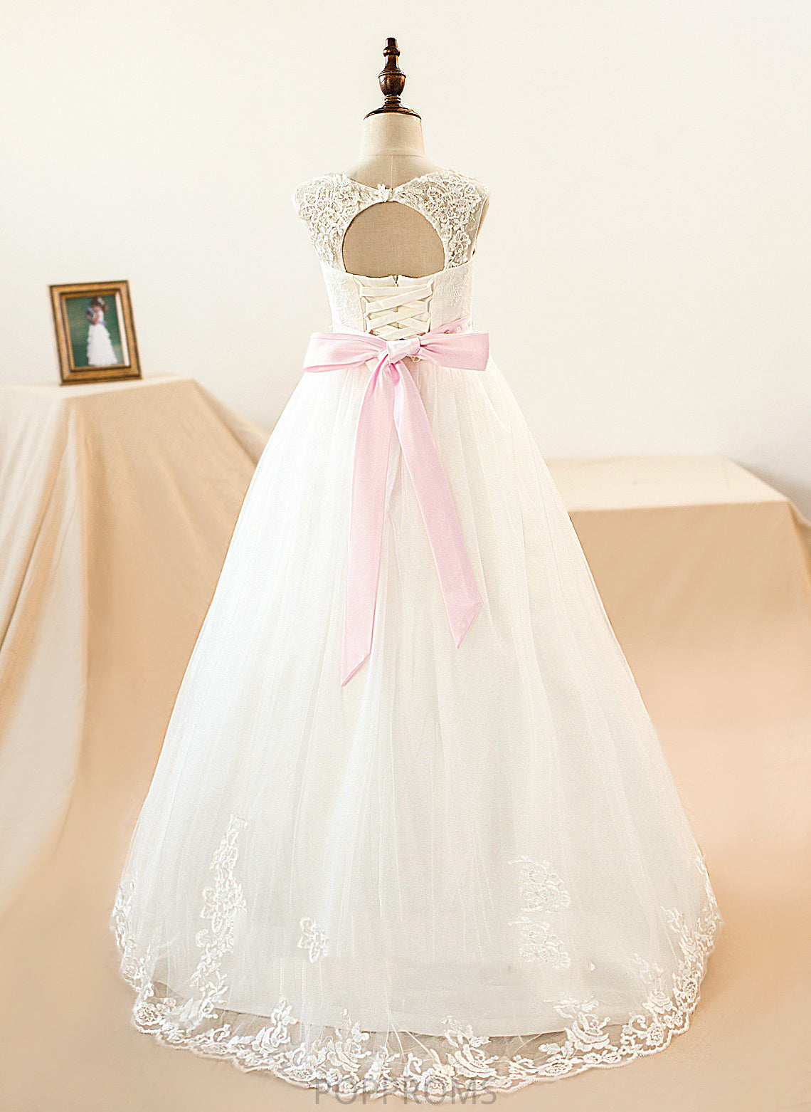 Scoop (Petticoat NOT Sleeveless Dress - Girl Flower Girl Dresses Flower Floor-length Neck Sash/Beading/Appliques/Bow(s) With Tulle/Lace included) Autumn Ball-Gown/Princess